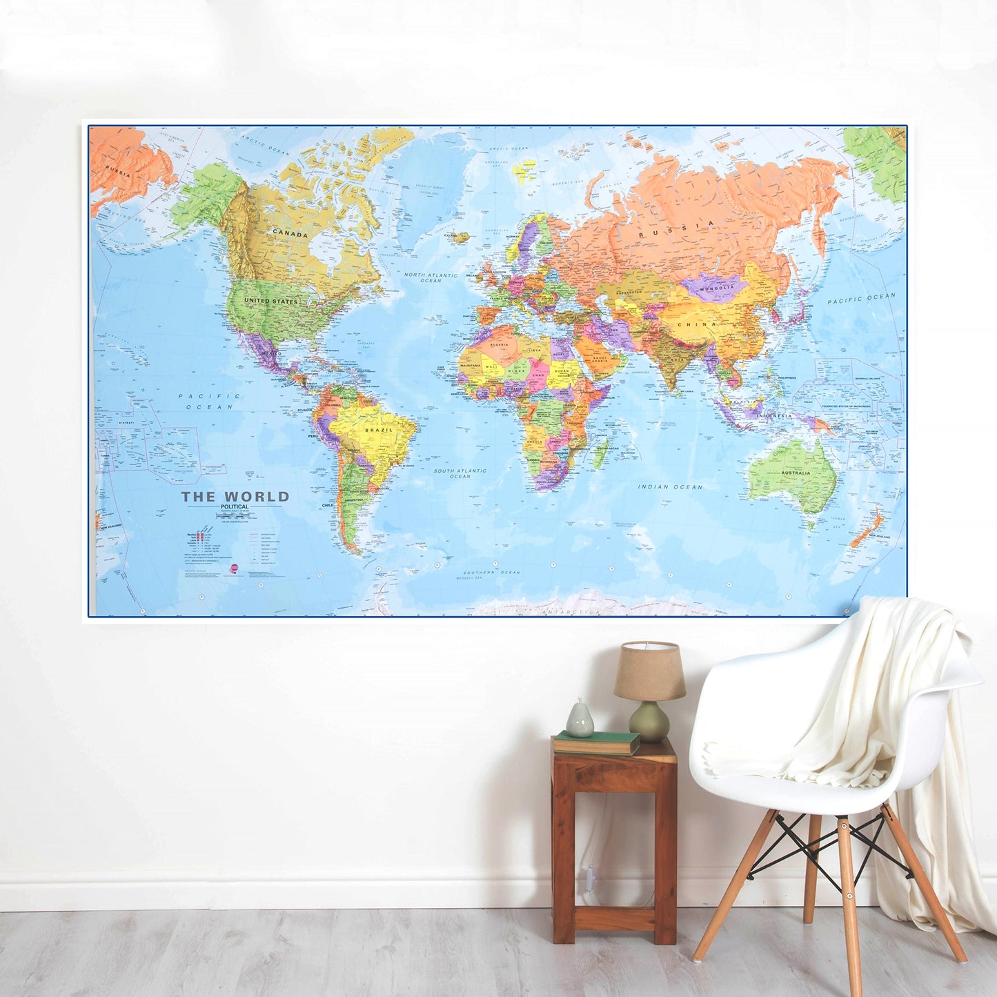 Maps International Giant World Map Poster - Mega-Map of The World - Front Sheet Laminated - 46 x 80 - Updated 2025