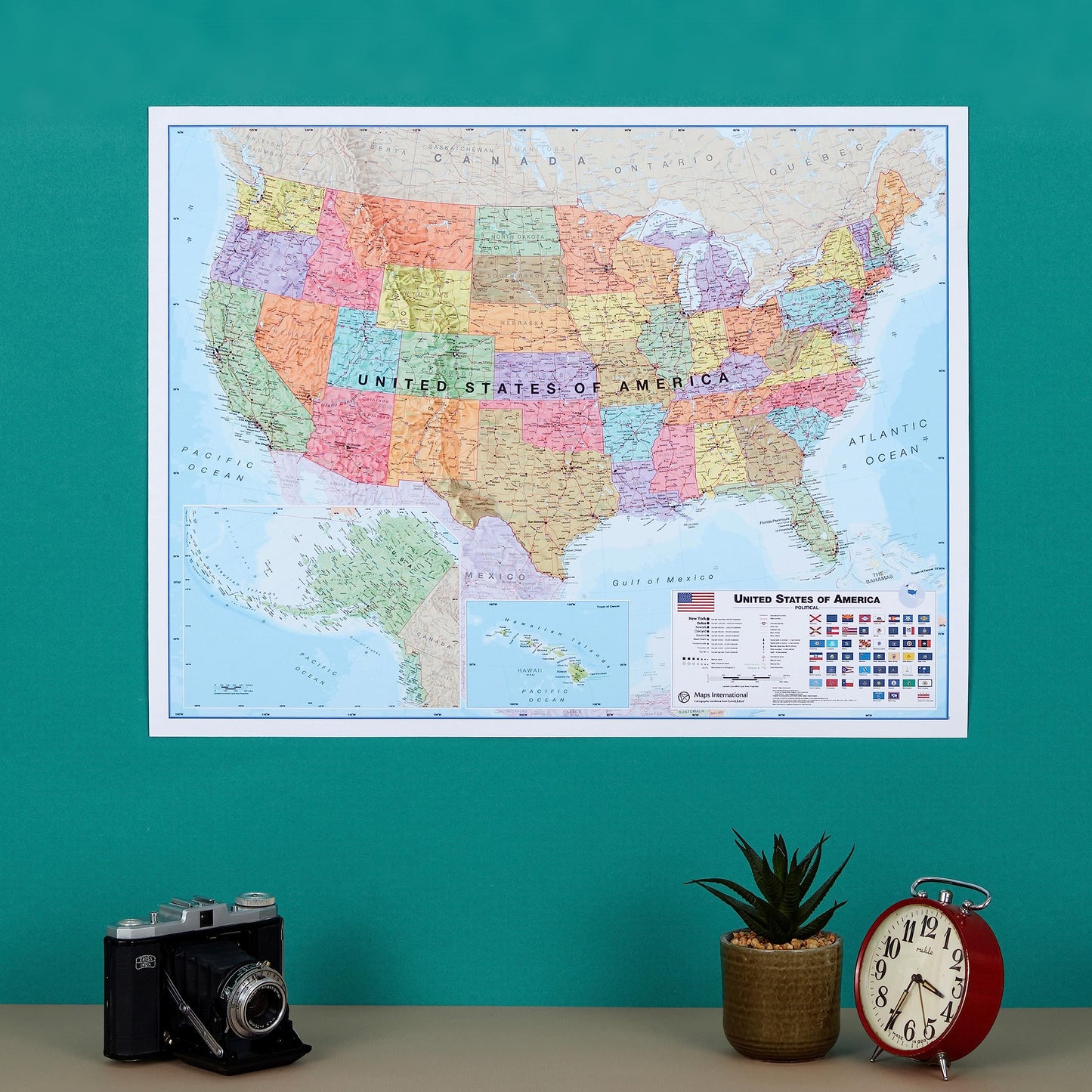 Laminated World Map & US Map Poster Pack - 17" x 22" - Maps of the World & United States - Detailed Cartography - Maps International