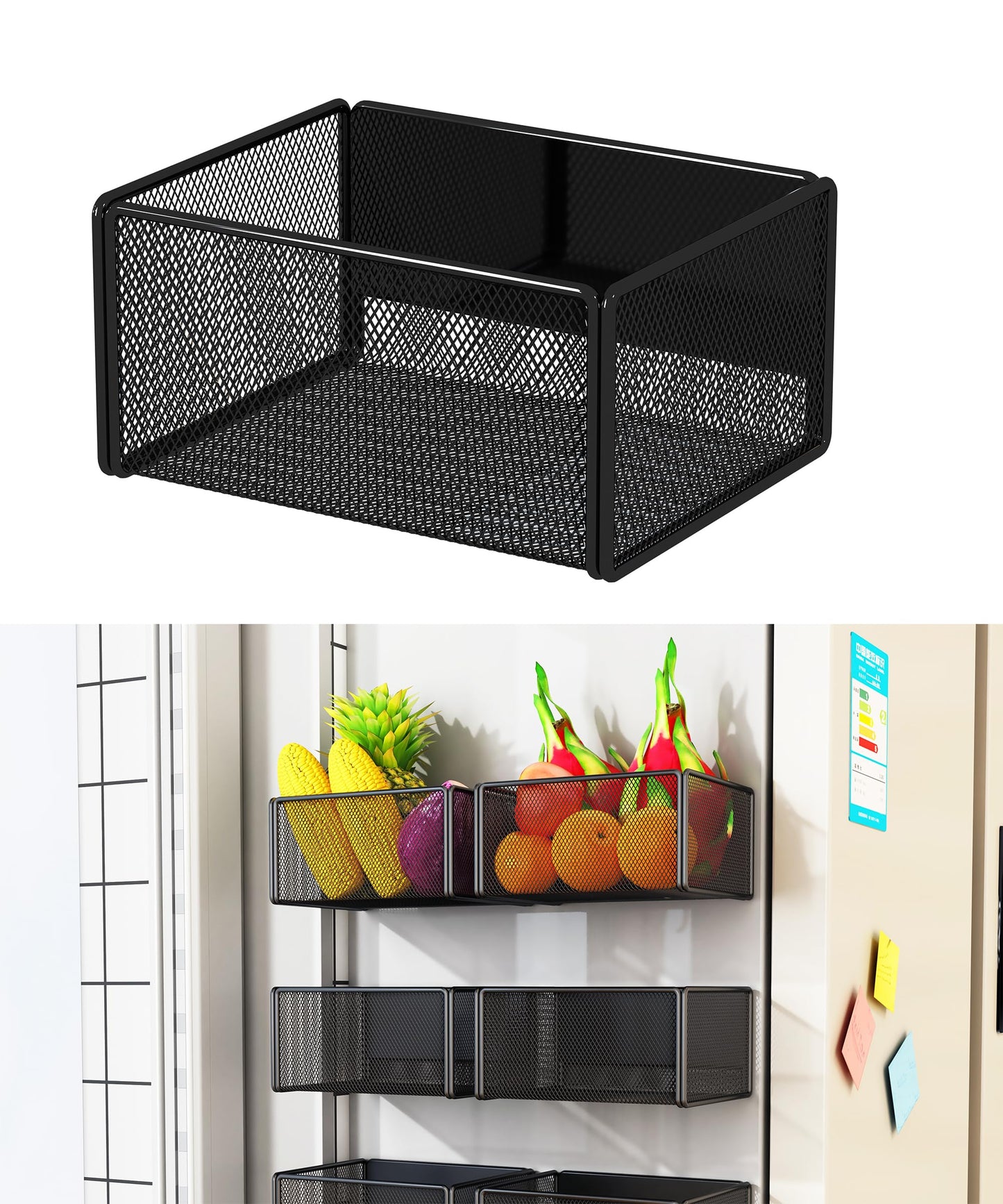 LIFEFAN Magnetic Basket Organizer Holder for Fridge Magnetic Storage Bin Box Containers for Refrigerator Whiteboard Classroom (Small, Black)