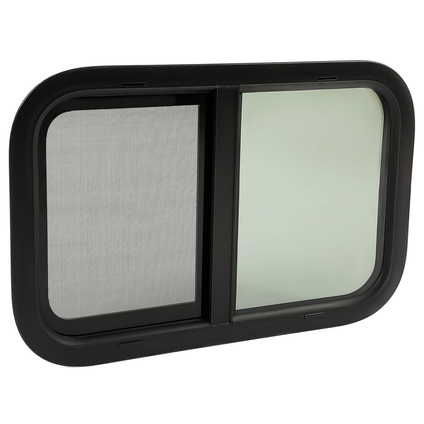 HECASA RV Window with Screen, 24inx15in, Tempered Glass, Black, Model MO-1725, Compatible with RV Camper Cargo Trailer Teardrop