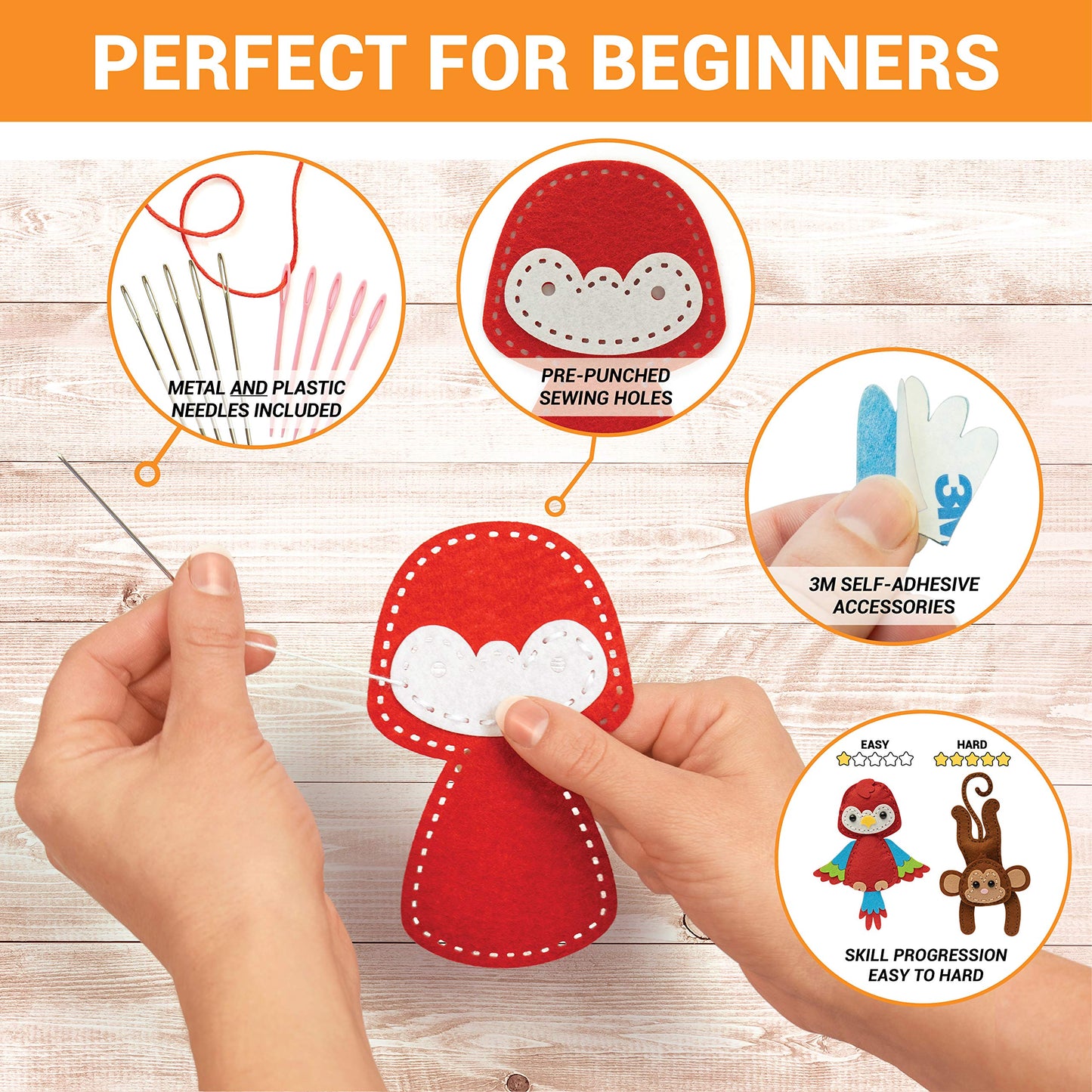 Craftorama Sewing Kit for Kids, Fun and Educational Wild Animal Craft Set for Boys and Girls Age 7-12, Sew Your Own Felt Animals Craft Kit for Beginners, 165 Piece Set