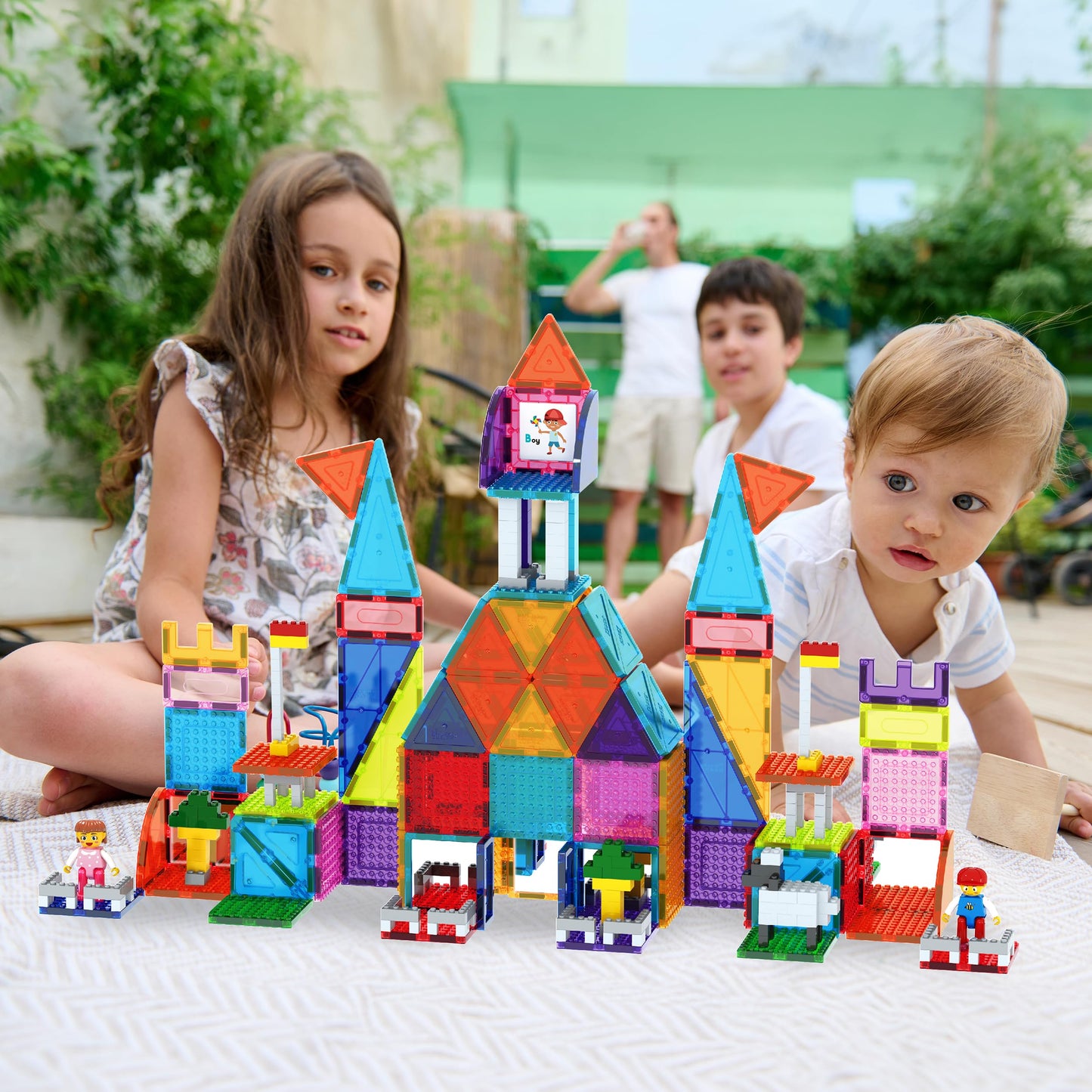 PicassoTiles 353pc Magnetic Brick and Magnet Tile Combo Set with Action Figures STEM Building Block Educational Construction Kit Preschool Classroom Toy Learning Activities for Kids Age 3 Plus PTL353
