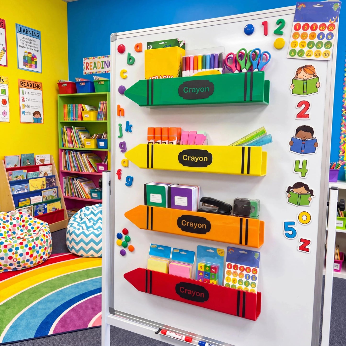 Sabary 4 Set 17 Inches Crayon Acrylic Magnetic Book Shelf for Whiteboard Crayon Classroom Decor Bearing Magnetic Books Display Holder for Teacher Classroom School Office