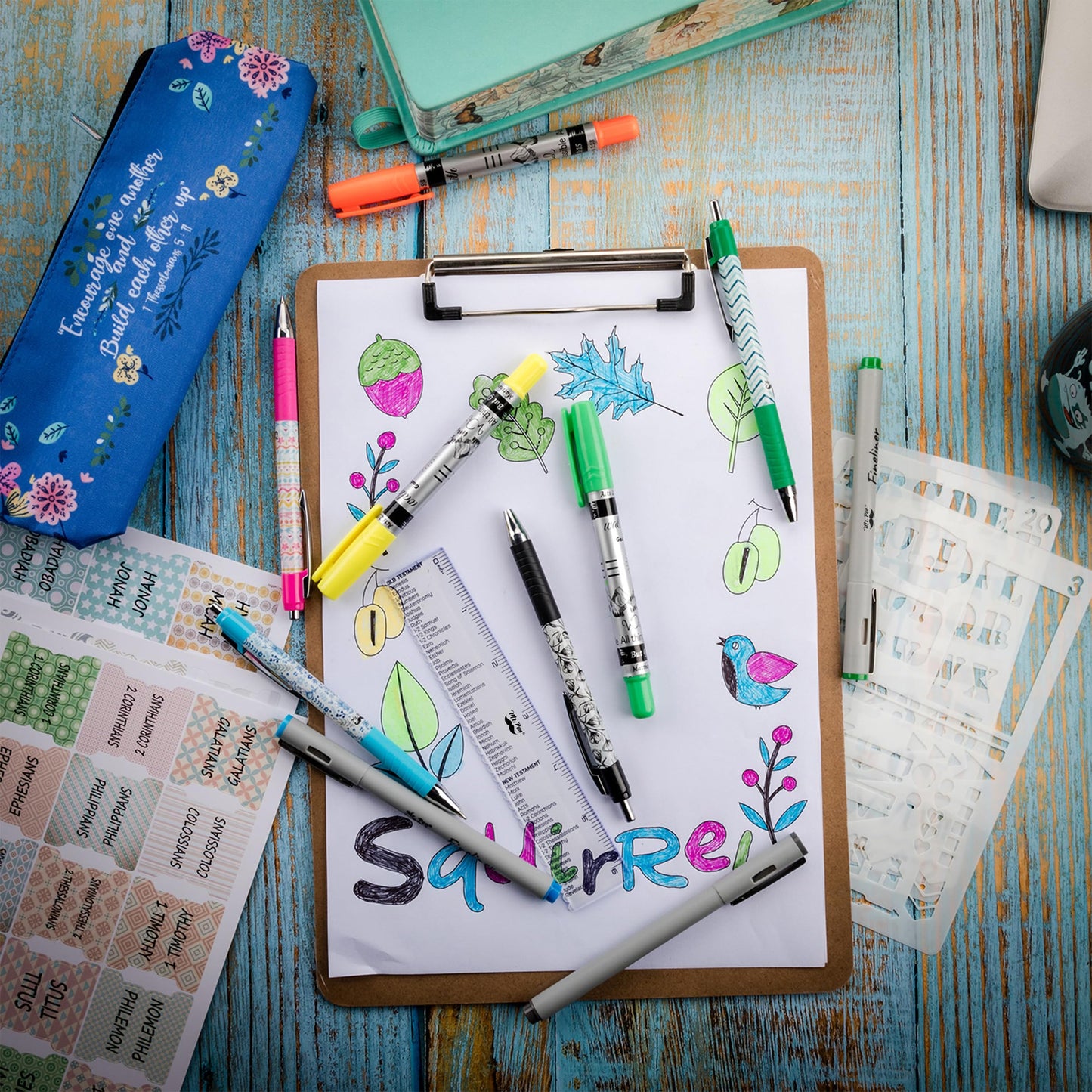 Mr. Pen- Bible Journaling Kit for Women, Bible Highlighters and Pens No Bleed, Tabs, Stencils, Ruler, Fineliners & Pencil Case for Devotions, Prayer & Christian Gifts