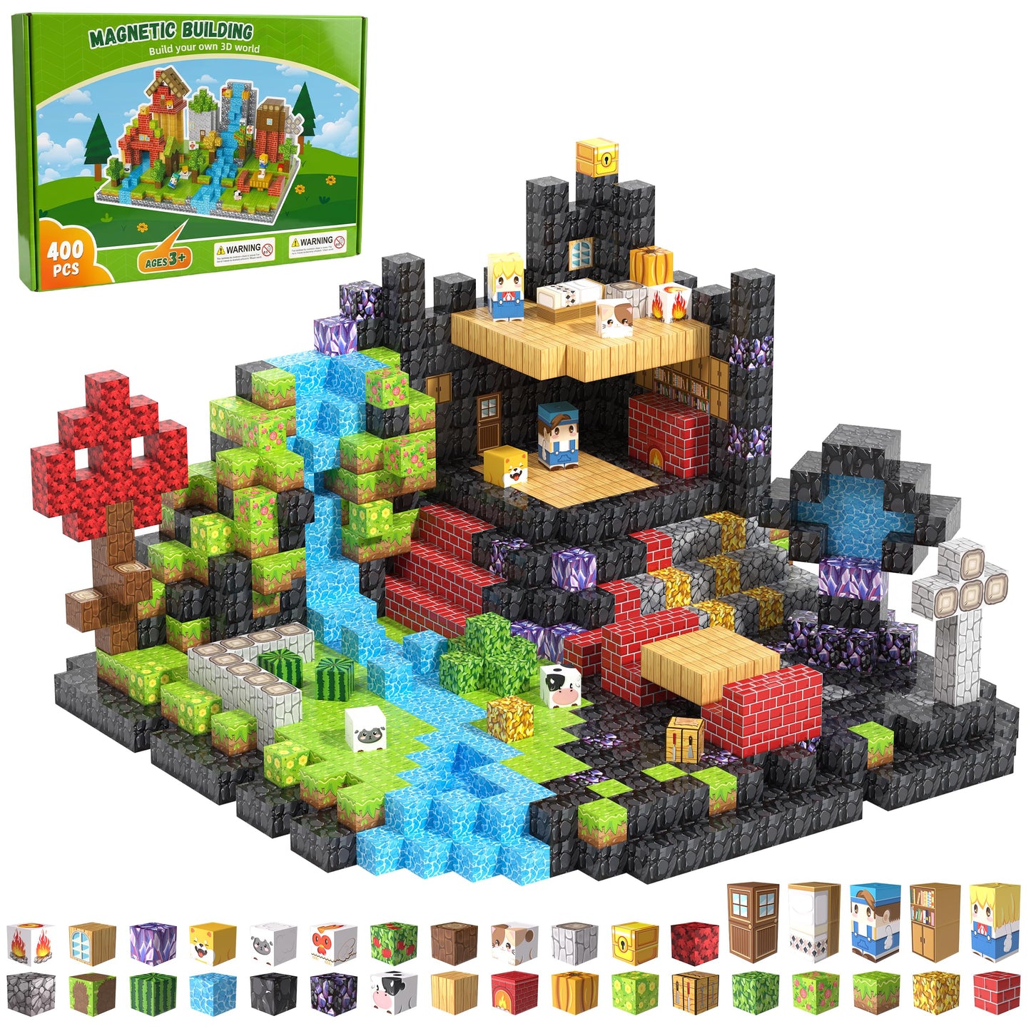Fitrobust 400PCS Magnetic Blocks, Magnetic Building Blocks, 0.78in Magnetic Building, STEM Game Stacking Toys for Kids, Birthday Gifts for Boys and Girls Age 3+ Years Old