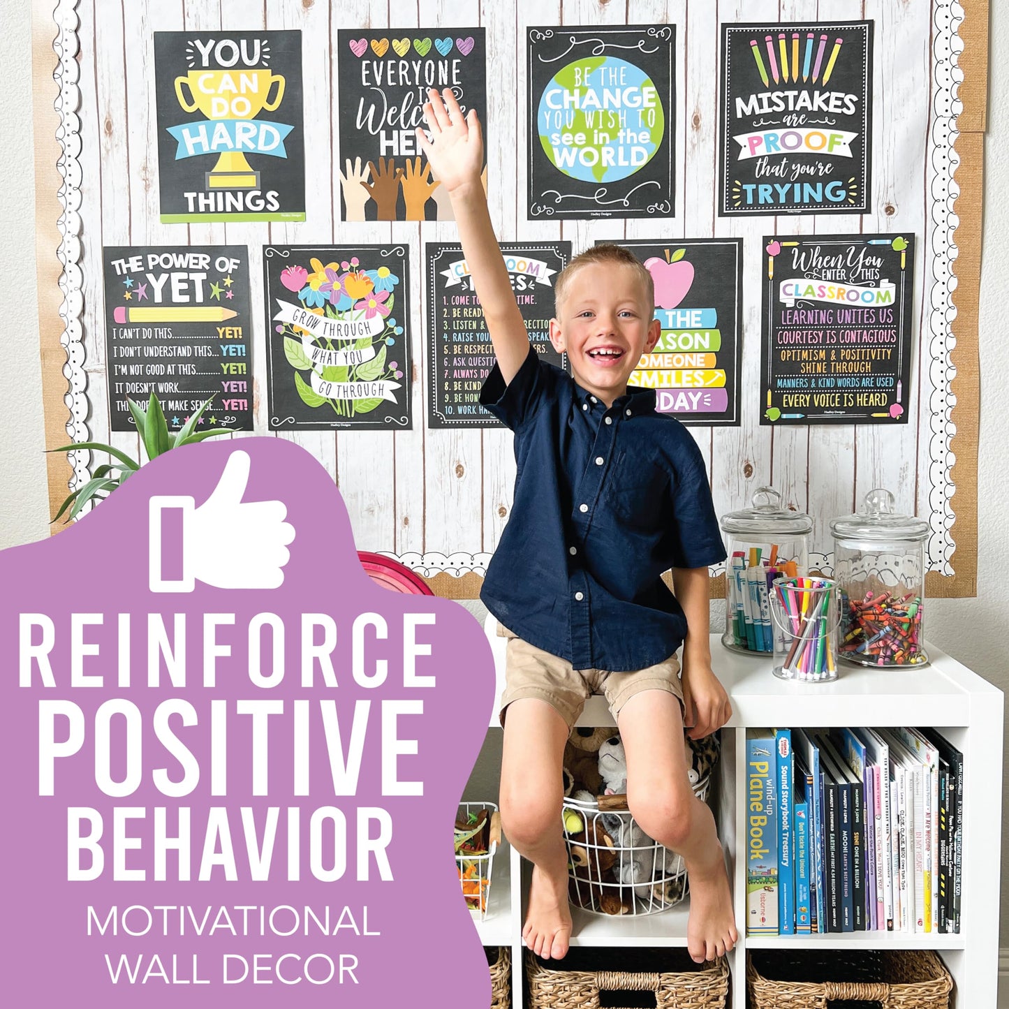 Hadley Designs Motivational Posters for Classroom Decor -9 Growth Mindset Classroom Posters Elementary, Positive Poster Middle School, Inspirational Wall Art, Chalkboard Teacher Bulletin Board Decor