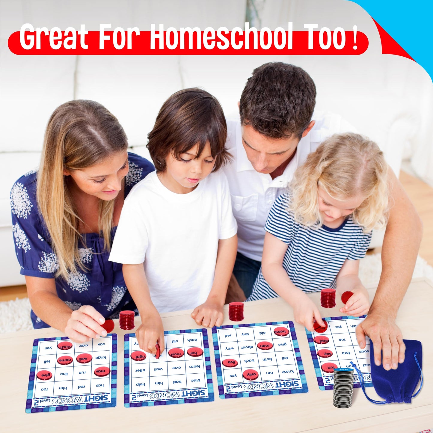 SpriteGru Sight Word Bingo Game, 120 Sight Words Learn to Read Level 1 & Level 2 Bingo Board Game Dolch's & Fry's Words Lists for Kindergarten and Preschool Kids 4-8, Perfect for Classroom & at Home