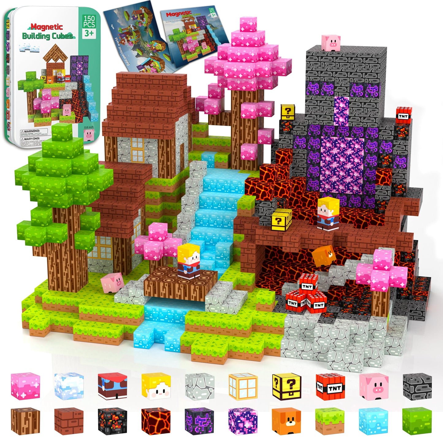 Petenjoy 150PCS Magnetic Blocks - Magnetic Building Blocks, Magnet Blocks Cubes, STEM Learning Sensory Magnet Toy for Kids Ages 3 4 5 6 7 8 9 10 11, Birthday Gifts for Boys and Girls
