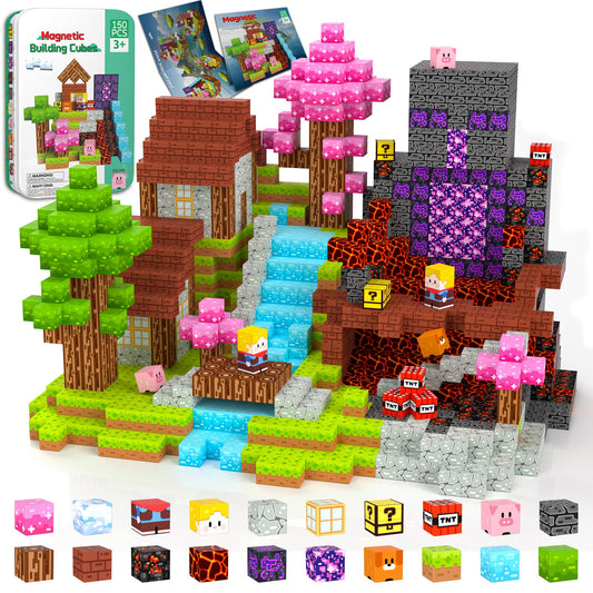 Petenjoy 150PCS Magnetic Blocks - Magnetic Building Blocks, Magnet Blocks Cubes, STEM Learning Sensory Magnet Toy for Kids Ages 3 4 5 6 7 8 9 10 11, Birthday Gifts for Boys and Girls