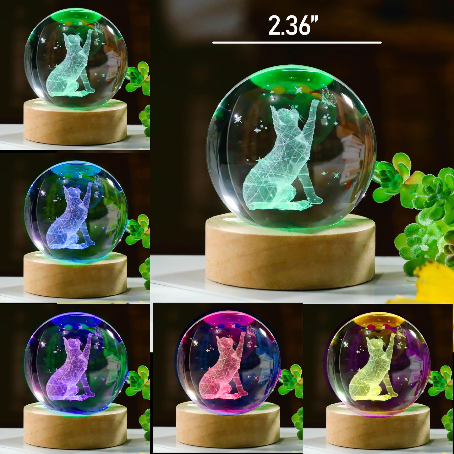 3D Cat Crystals Ball - Glass Cat Figurines & Decor for Room, Birthday or Keepsake