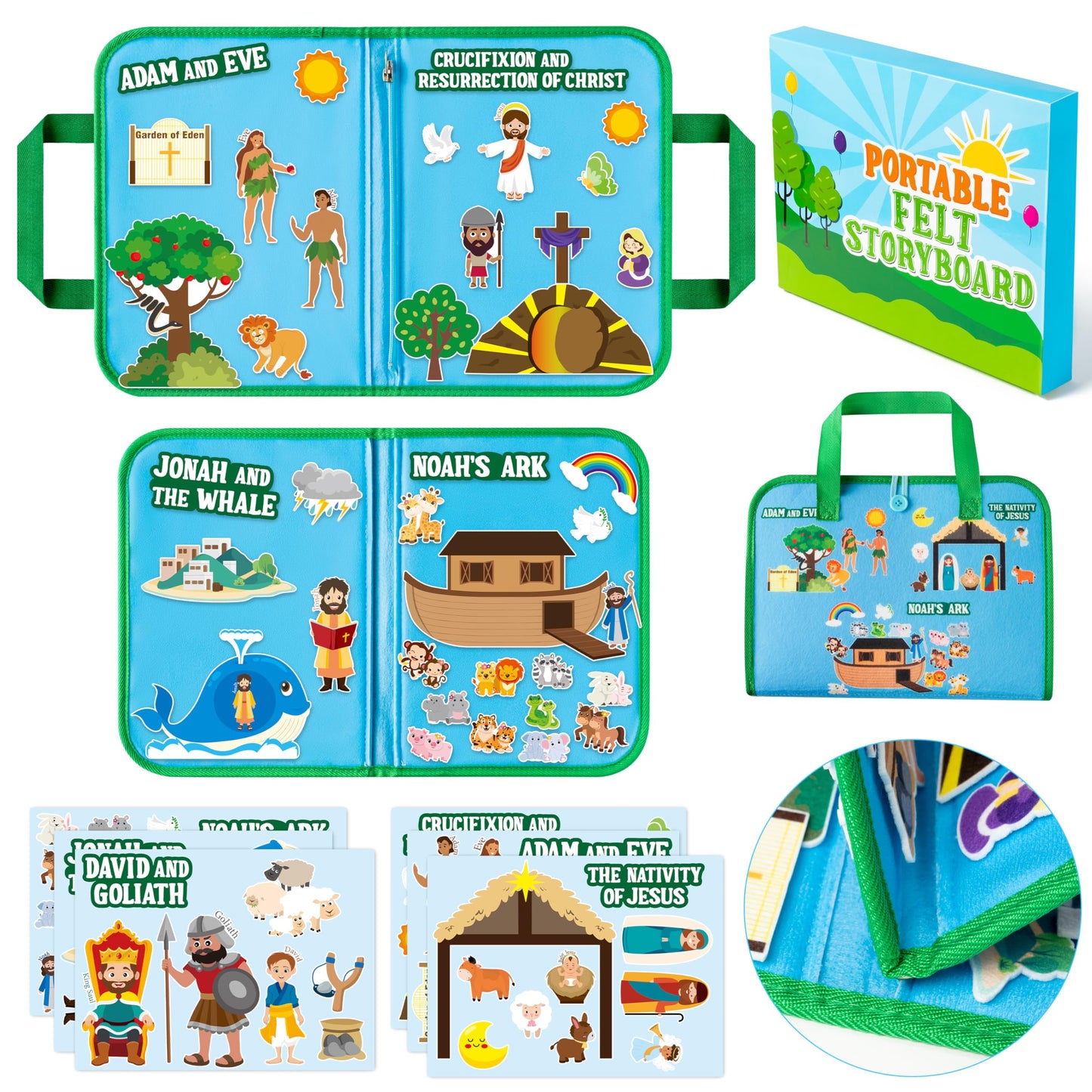 WATINC Bible Felt Board Stories Set - 6 Pack Christian Flannel Board for Kids, Portable Precut Figures Storytelling Learning Kit for Sunday School Toddlers Church Activities (Religious)
