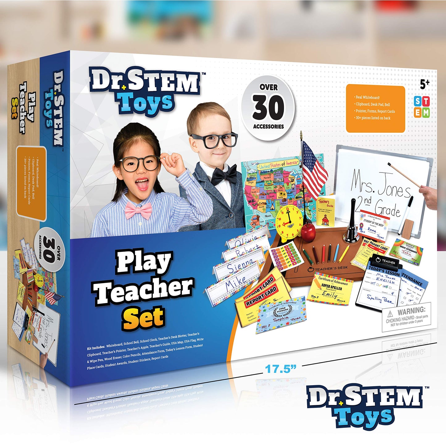 Dr. STEM Toys - Play Teacher Role-Play Set Includes Reusable White Board, Bell, Report Cards, for Home or Classroom, Over 30 Pieces Included, Gift for Kids, Complete Set