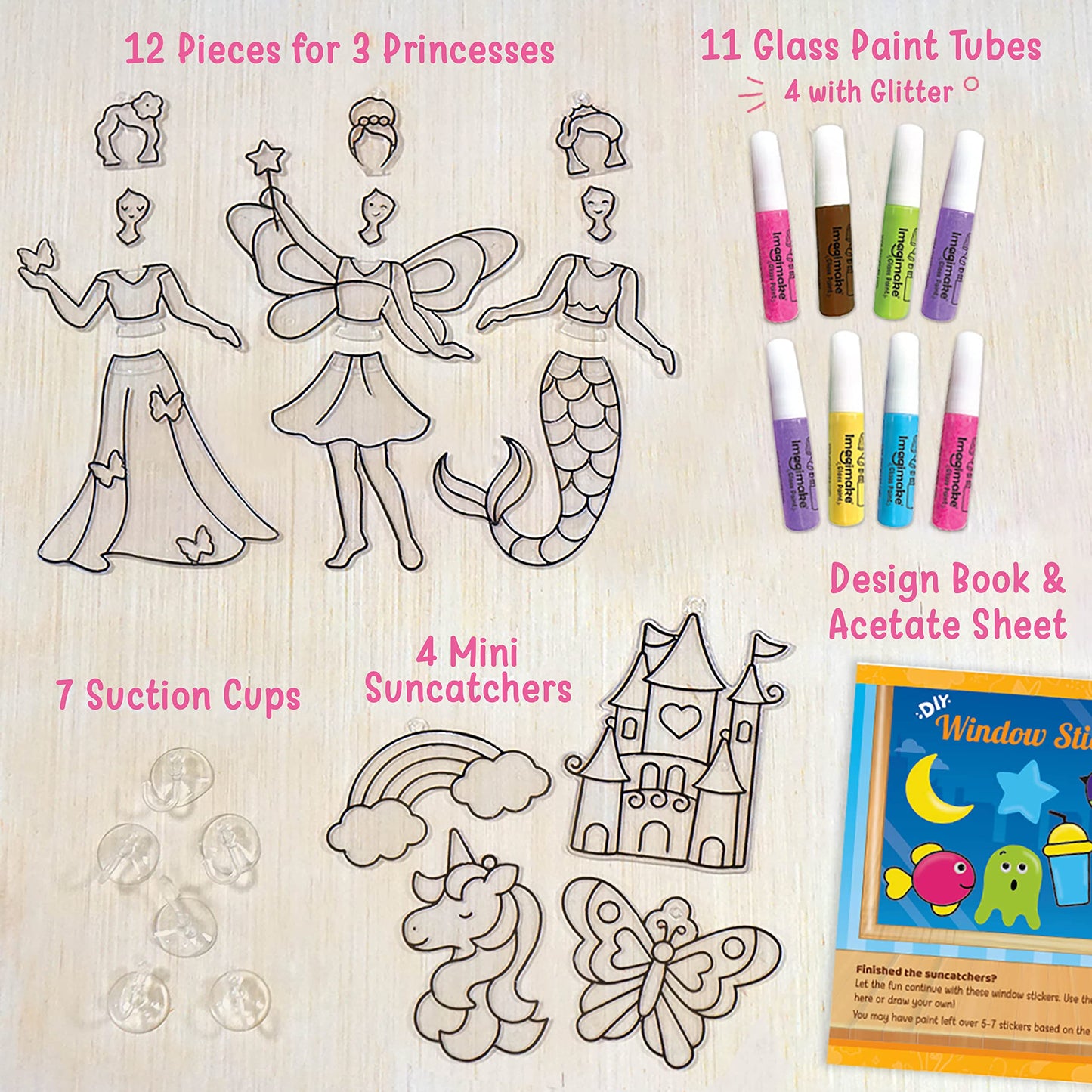 Imagimake Window Art Princess | Unicorn & Mermaid Suncather Kit | 16 Pieces Glass Painting Set | Kids Activities Ages 5-8 | DIY Craft Kit | Birthday Gifts for Girls Ages 5,6,7,8,9,10,12 Years Old