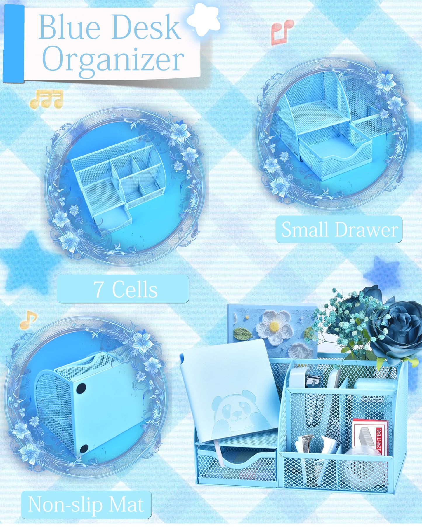 23pc Blue Desk Accessories and Organizers with Mesh Organizer Stapler Tape Dispenser Calculator and a Lot of Office Purple Office Supplies Beautifully Presented in a Gift Box