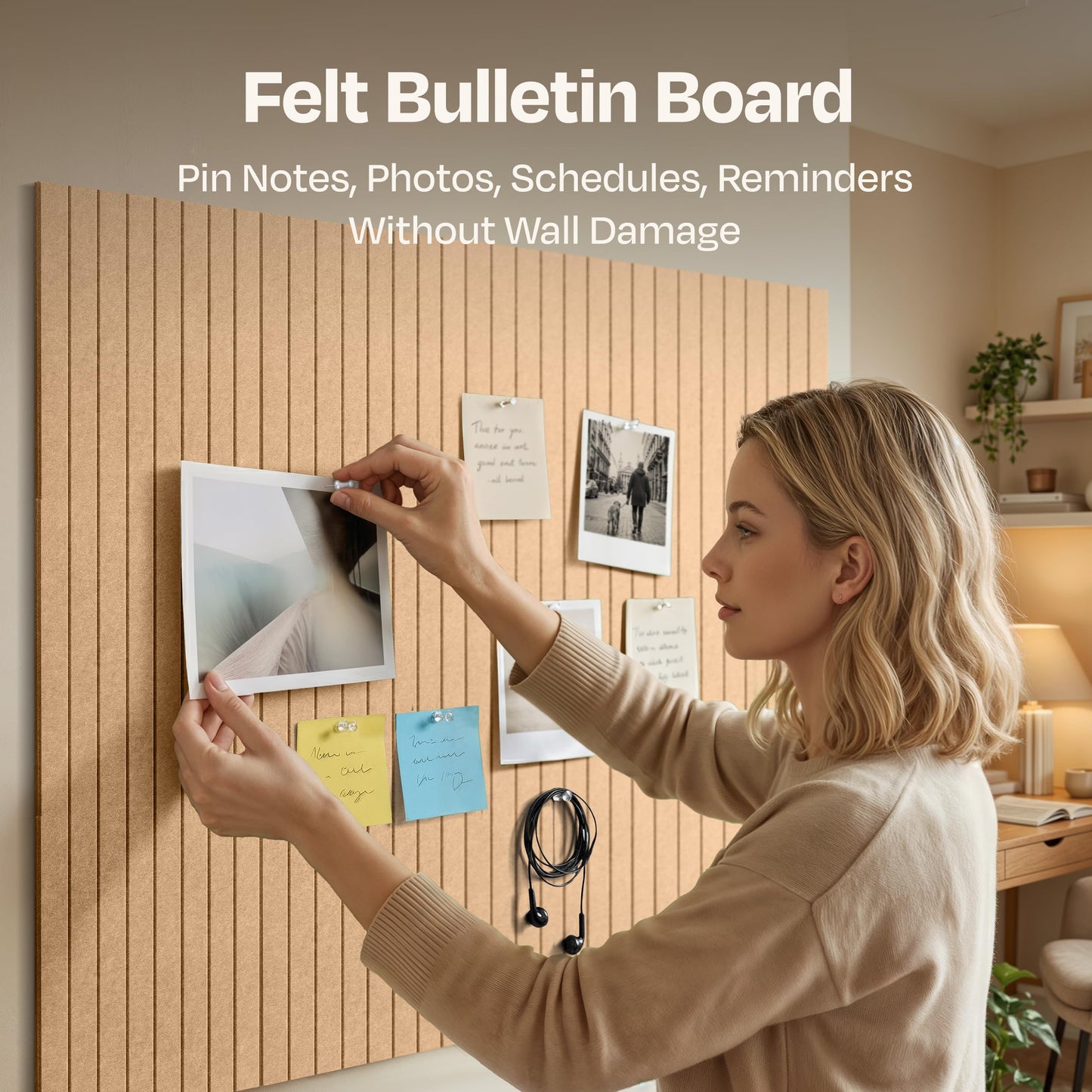 Ekkogo X-Large Cork Board Alternative 12-Pack Felt Bulletin Board Thick and Decorative Pin Board for Home Office Walls 47.24 x 35.43 Inches with 72 Adhesive Tabs - [Soft Camel]