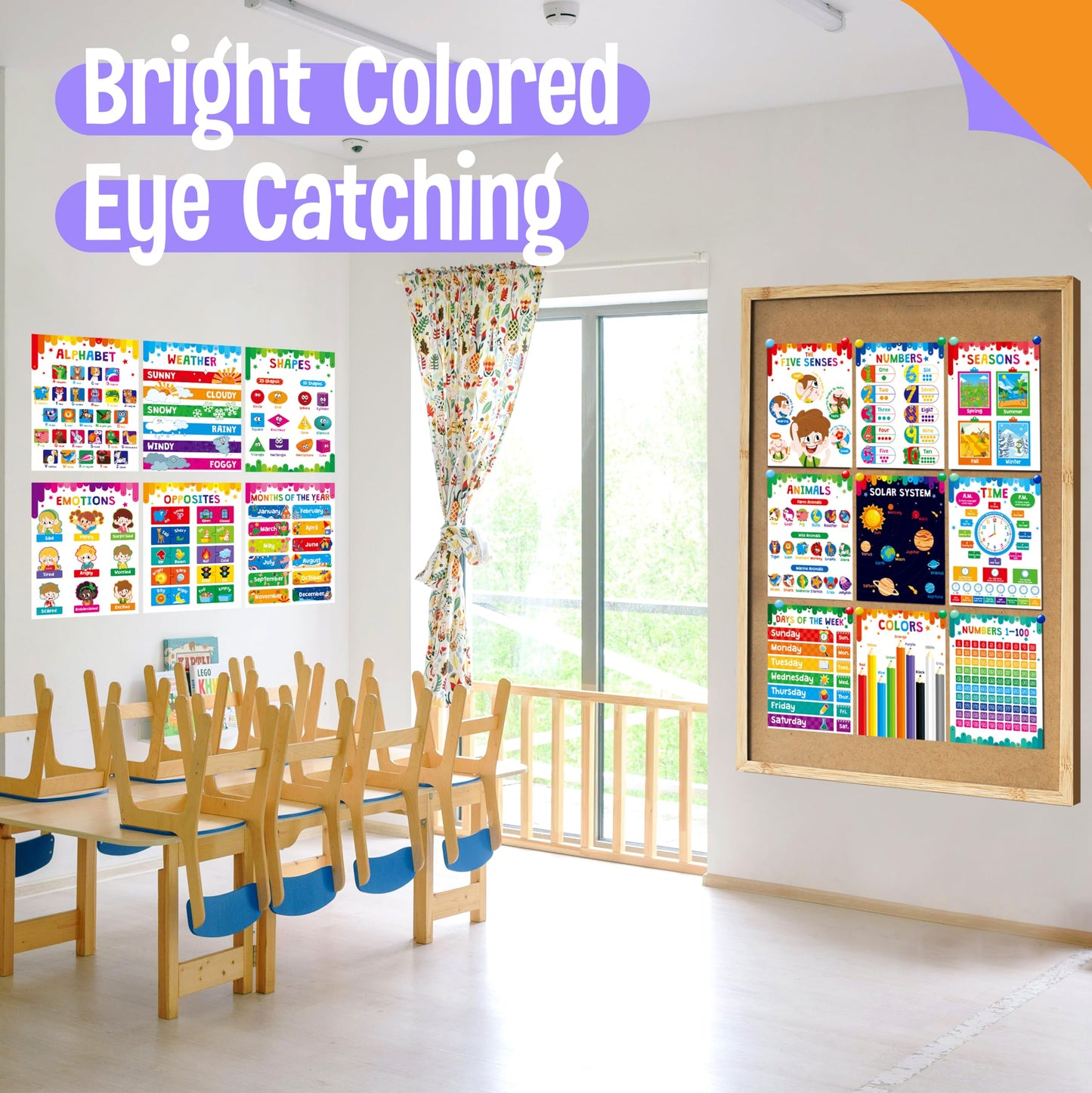 15 Packs Educational Poster, Thick Early Learning Posters Waterproof & Tear Proof with PET Film, Alphabet/Animals/Opposites/Emotions/Numbers Posters for Kindergarten Preschool Toddlers (14.5”x11”)