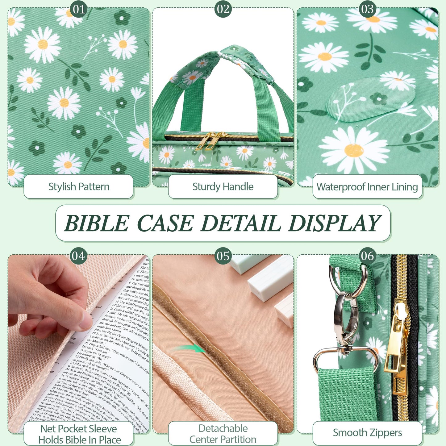 Bible Cover Case for Women, Large Bible Bag w/Shoulder Strap, Bible Study Supplies Journaling Kit Book Carrying Case with Accessories Pastel Highlighters 75 Tabs, Christian Gifts for Women Mom Friends