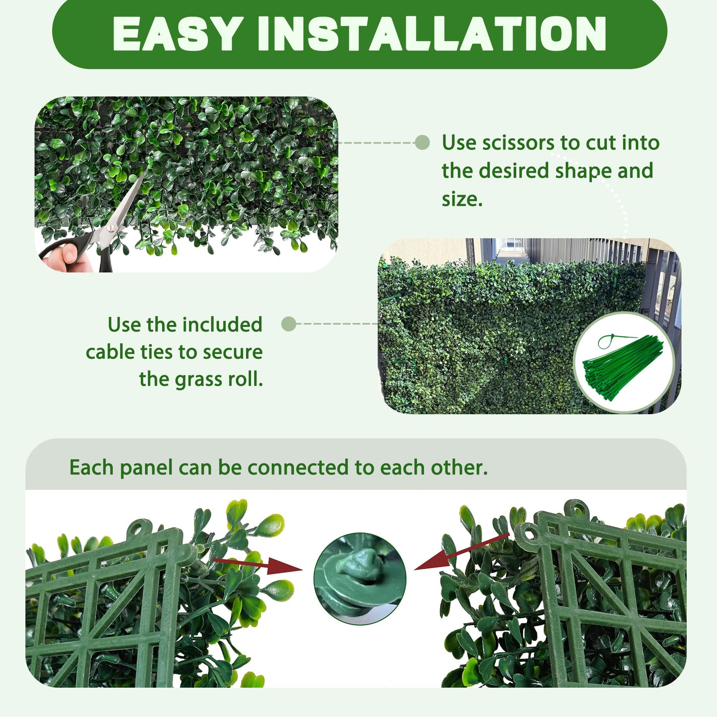 ODTORY Artificial Grass Wall Panels, 24 x 16 in 24P (64 sqft) UV-Resistant Faux Boxwood Vine Privacy Screen, Greenery Fence Cover for Balcony, Backyard, Garden and Indoor Outdoor Home Decor