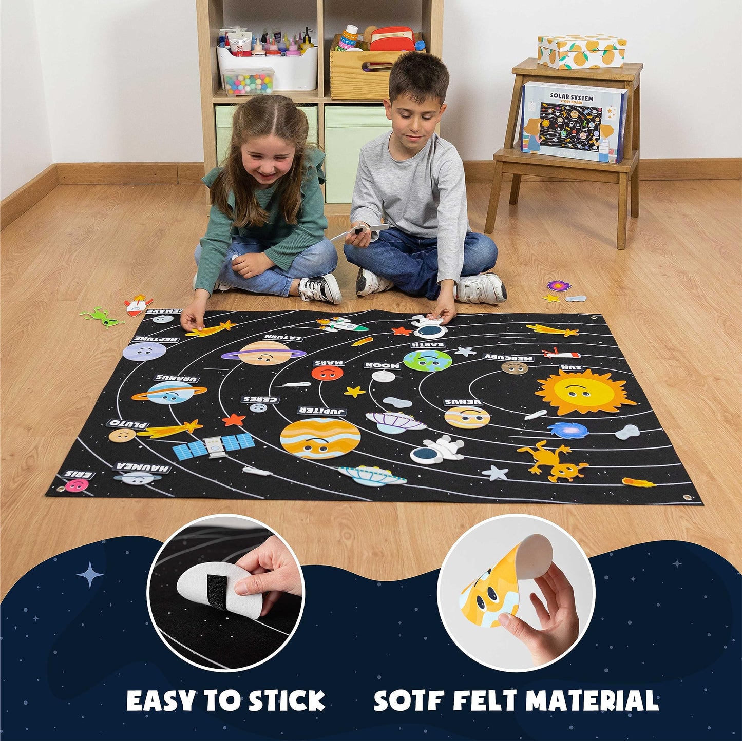 BONNYCO Solar System for Kids Toys with 61 Felt Figures. Space Montessori Toys, Girls Boys Birthday Gifts Planets. Felt Board for Toddlers Story, Educational Kids Gifts 3 4 5 6 7 8 Years, Christmas
