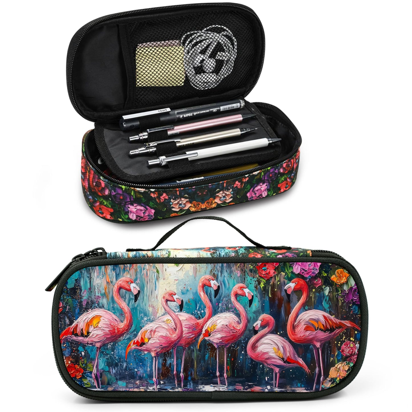 Droerfes Flamingos Pencil Case Pencil Pouch Large Capacity Pen Bag School Office Organizer Stationery Storage Box For Girls Boys Teen Kids
