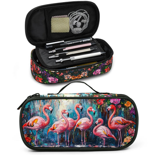 Droerfes Flamingos Pencil Case Pencil Pouch Large Capacity Pen Bag School Office Organizer Stationery Storage Box For Girls Boys Teen Kids