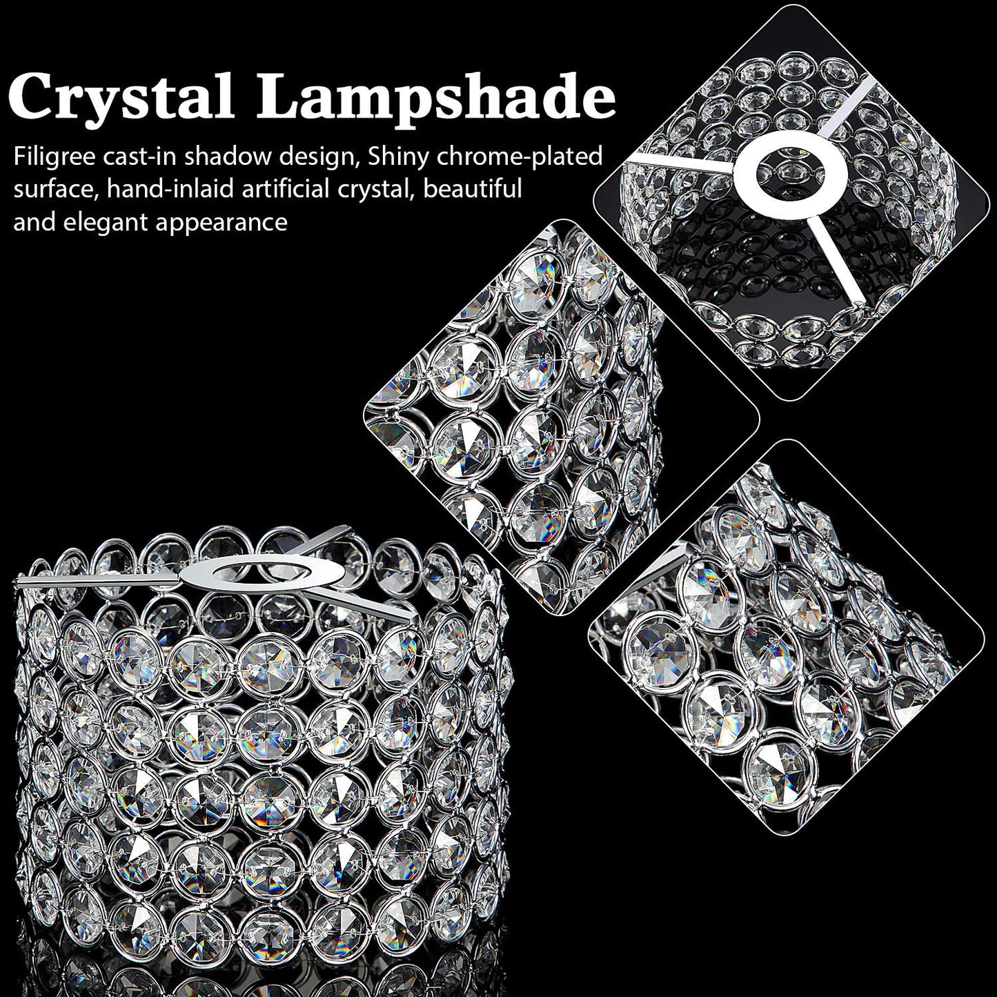 Boao Crystal Lamp Shade Chandelier, Warm White, 7 x 7 x 4.3 Inch, Silver, Model: Boao-Pendant Lights-p1432