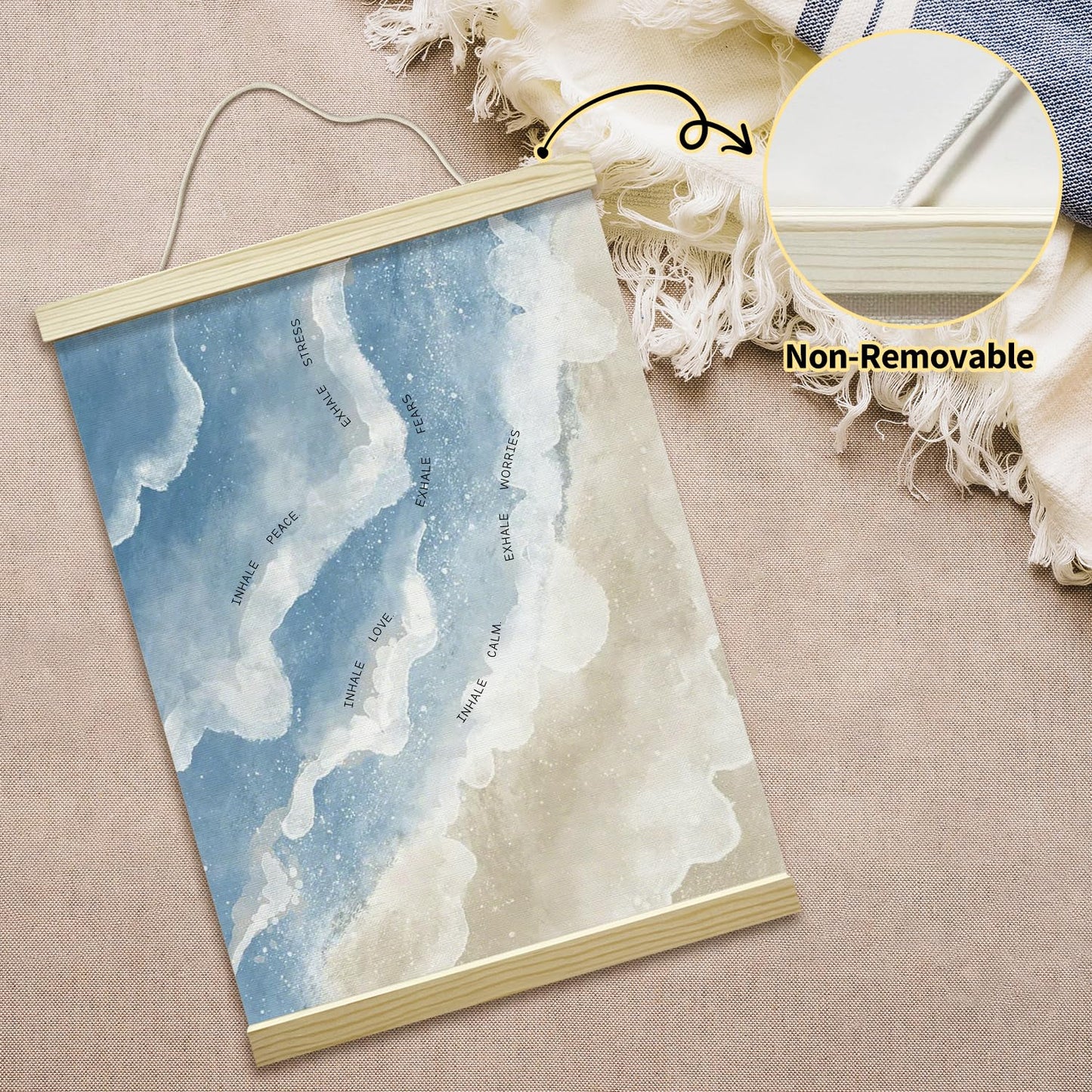 Inhale Exhale Mental Health Poster Hanger Frame, Waves in The Sea Posters Canvas Wall Art for Therapy Counseling Office Classroom Decor, 12x16 Inches -042