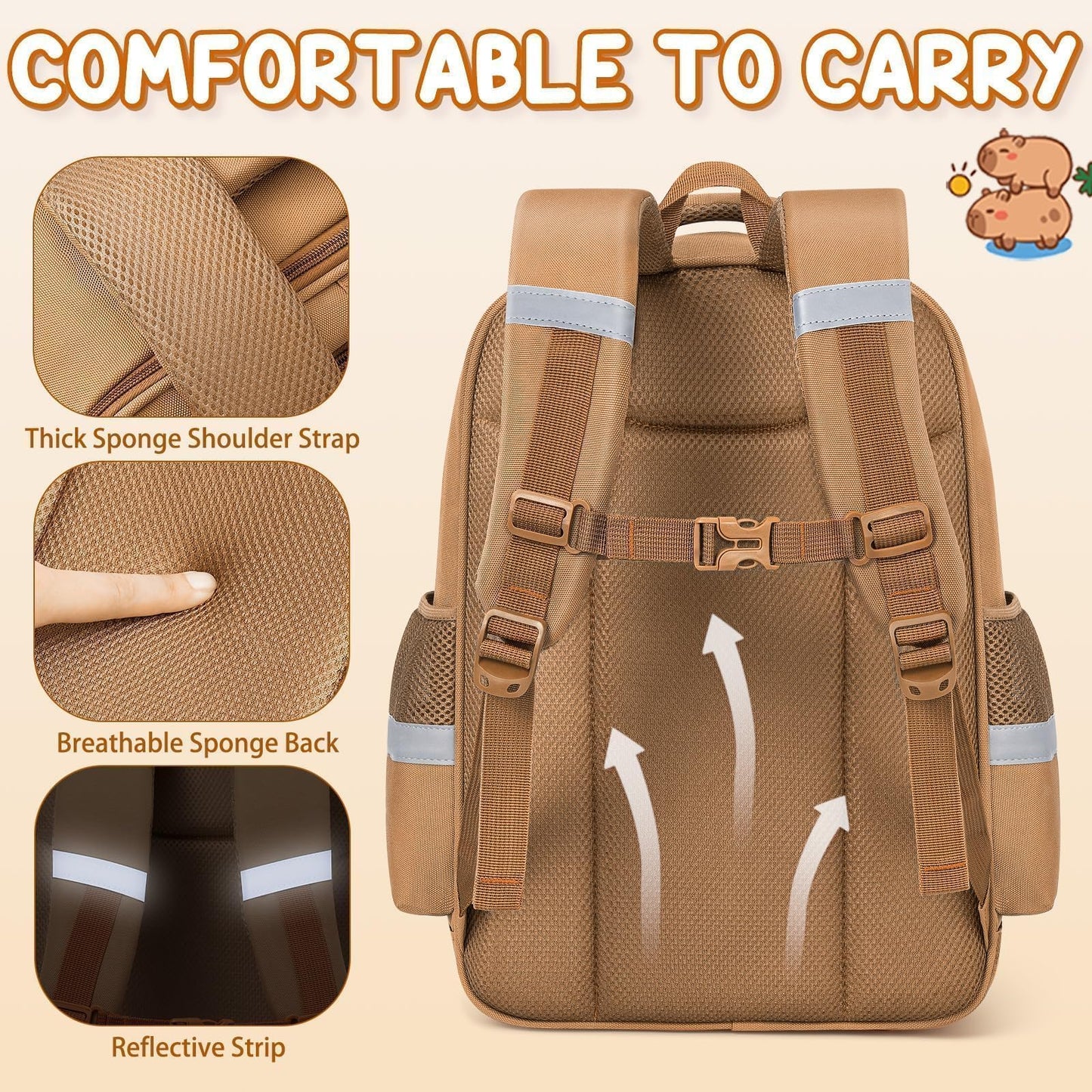 Fimibuke Capybara Backpack for School Girls, 30PCS Capybara Toddler School Supplies Stationery Set with Bookbag Pencil Case Pens Pencils Notebook for Back to School Kindergarten Elementary Student