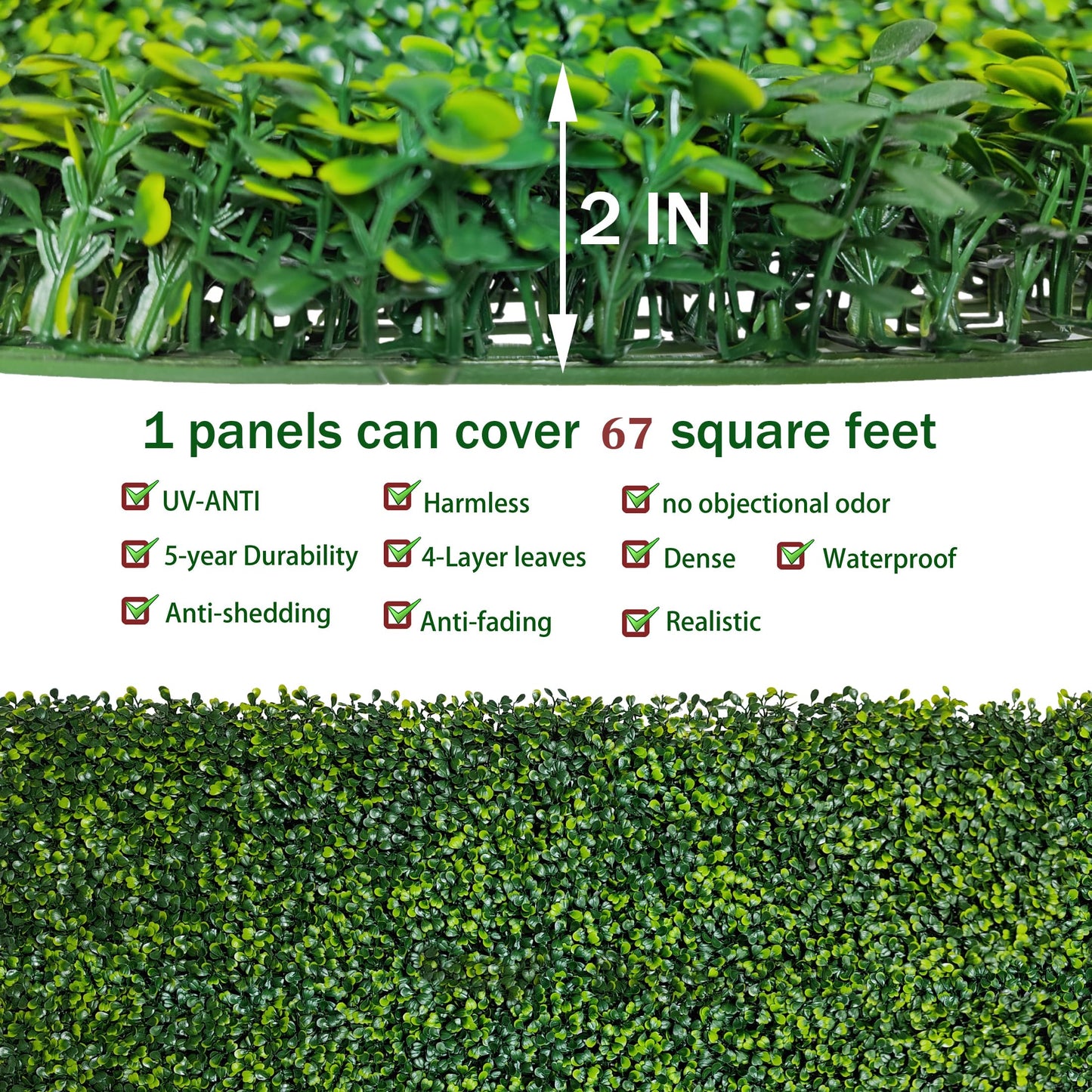 ODTORY Artificial Boxwood Roll Panels: 80 X 120 in(67 sqft) UV-Anti Fake Ivy Privacy Fence Wall Screen for Indoor Outdoor Green Grass Wall Decor & Hedge Fence Covering Privacy
