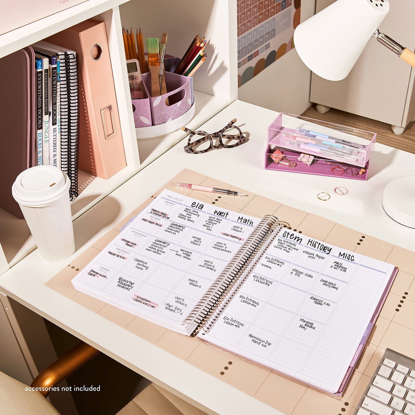 Erin Condren 8.5" x 11" Platinum Coiled Teacher Lesson Planner (July 2023 - June 2024) - Books of Wisdom Classic Cover, Wildflowers Theme - 80 Lb. Thick Mohawk Paper, Includes Sticker Sheets & More