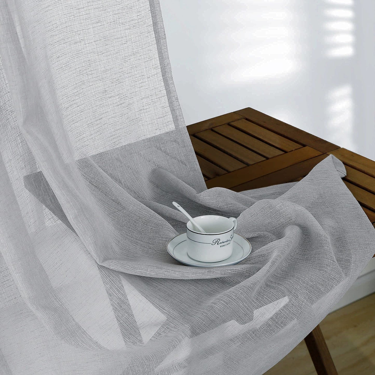 Light Gray Sheer Curtains Linen Textured Weave for Master Guest Bedroom 2 Panels Rod Pocket Modern Stylish Semi Sheer Drape Summer Curtain for Small Window Home Fashion 52 x 63 Inch Length Silver Grey