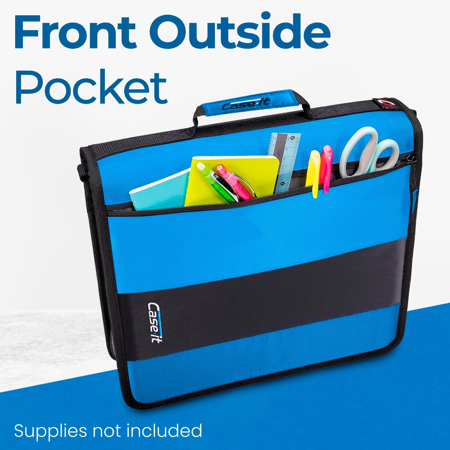 Case-it Classic Zipper Binder | 2-Inch O-Rings, 350 Sheet Capacity, Multiple Storage Pockets & Shoulder Strap | School & Office Organizer | D-251 Denim Blue
