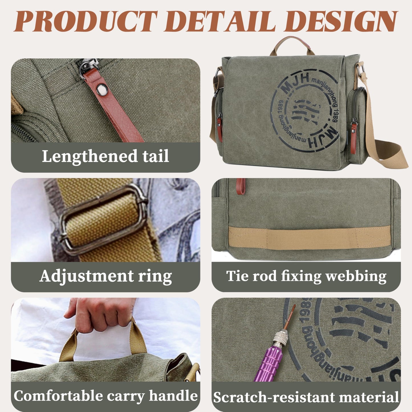 FSD.WG Satchel Messenger Bag for Men Canvas,Travel Shoulder bag 13.5" Laptop Bags