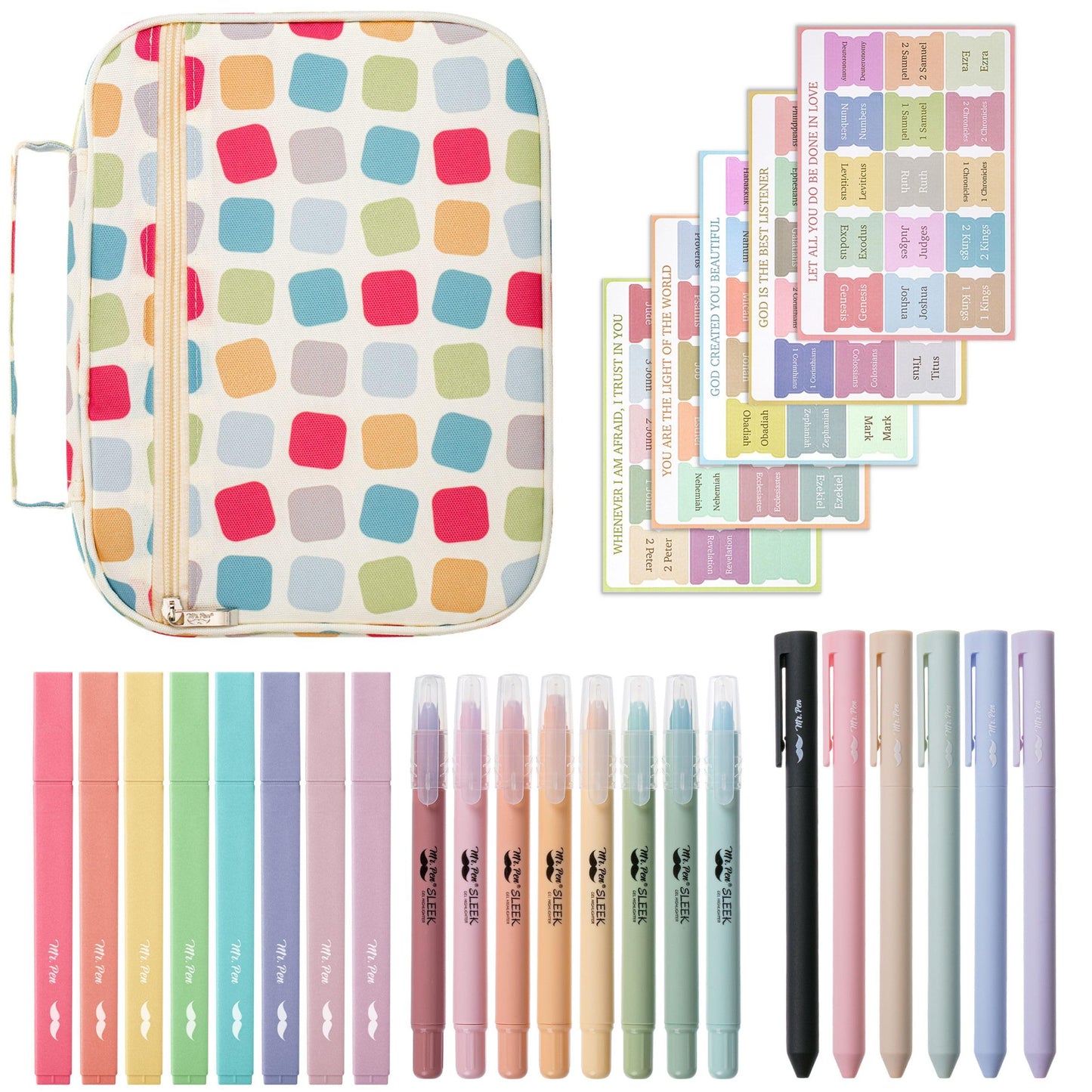 Mr. Pen- Bible Cover Case for Women, Large Bag with Durable Handle, 24-pcs Bible Journaling Kit & Study Supplies with No Bleed Highlighters and Pens, Christian Gift for Women