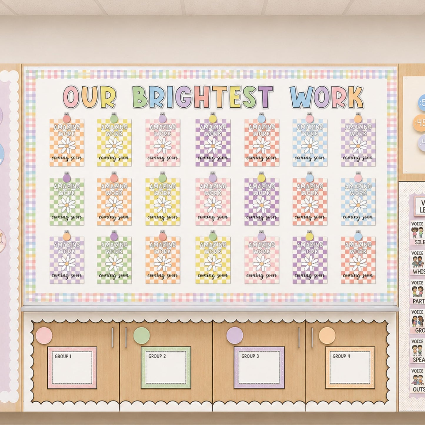 Bigerto 160 Pcs Pastel Student Work Display Bulletin Board Decoration Our Brightest Work Wow Works Cutouts with Clips Names Display Classroom Decor for Teachers Motivational Back to School Supplies