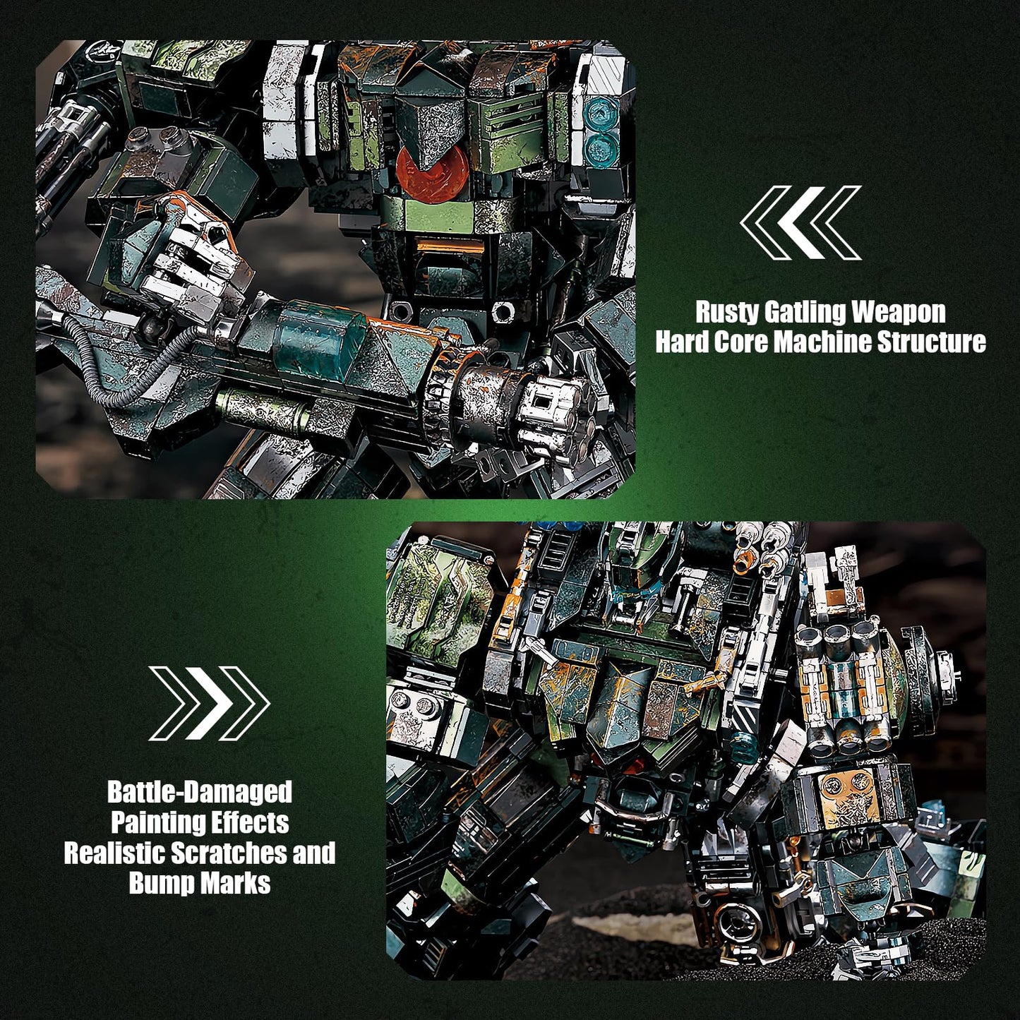 HIGH GODO Mech Building Blocks Set for Adults, Motorized Robot Model Building Kit with Multiple Weapons, Battle Damage Style Warrior Collectible Gifts for Man Ages 14+ (1403 Pieces)
