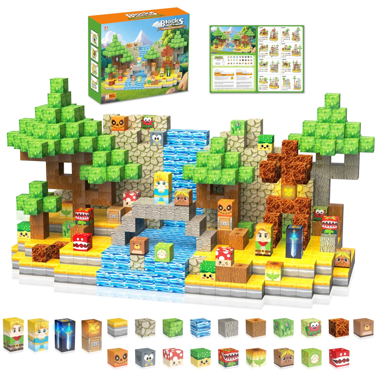 200PCS Magnetic Blocks - Light Up Magnetic Building Blocks Magnet Block Cubes Forest Set, STEM Montessori Sensory Stacking Toys for Kids Boys Girls Ages 3 4 5 6 7 8-12 Holiday Christmas Birthday Gifts