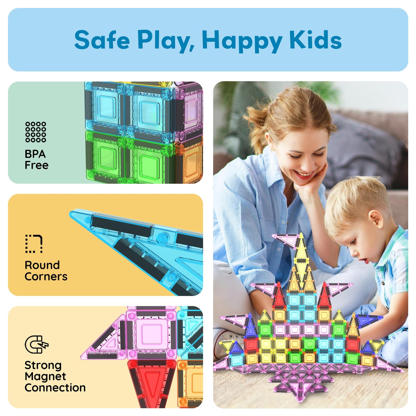 PicassoTiles 65pc Nano Magnetic Tile Travel Size Mini Portable Toy Construction Building Blocks Playset with Storage Bag Pouch STEM Montessori Classroom Magnet Tiles Stacking Toys for Kids Age 3+ PN03
