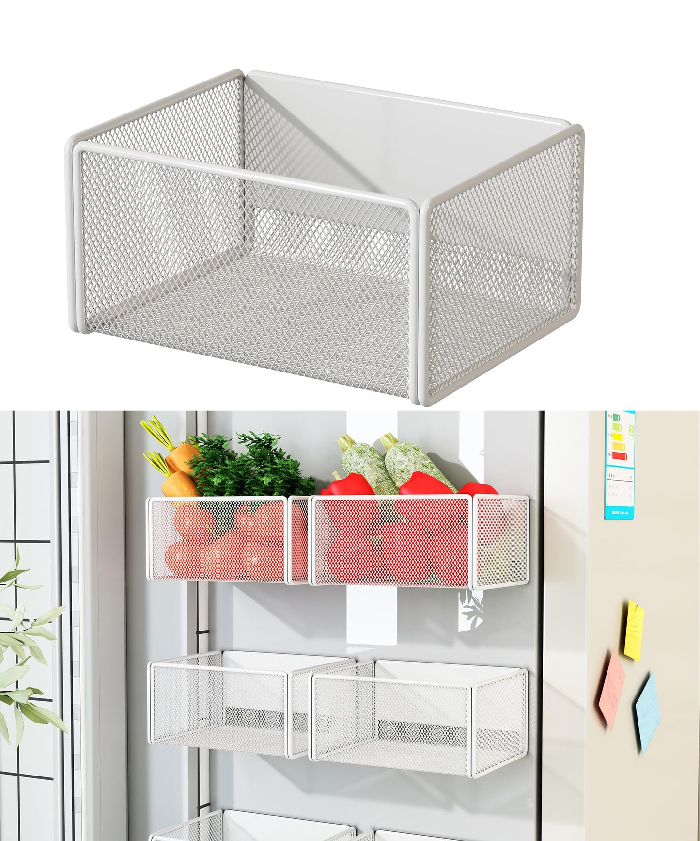 LIFEFAN Magnetic Basket Organizer Holder for Fridge Magnetic Storage Bin Box Containers for Refrigerator Whiteboard Classroom (Small, White)