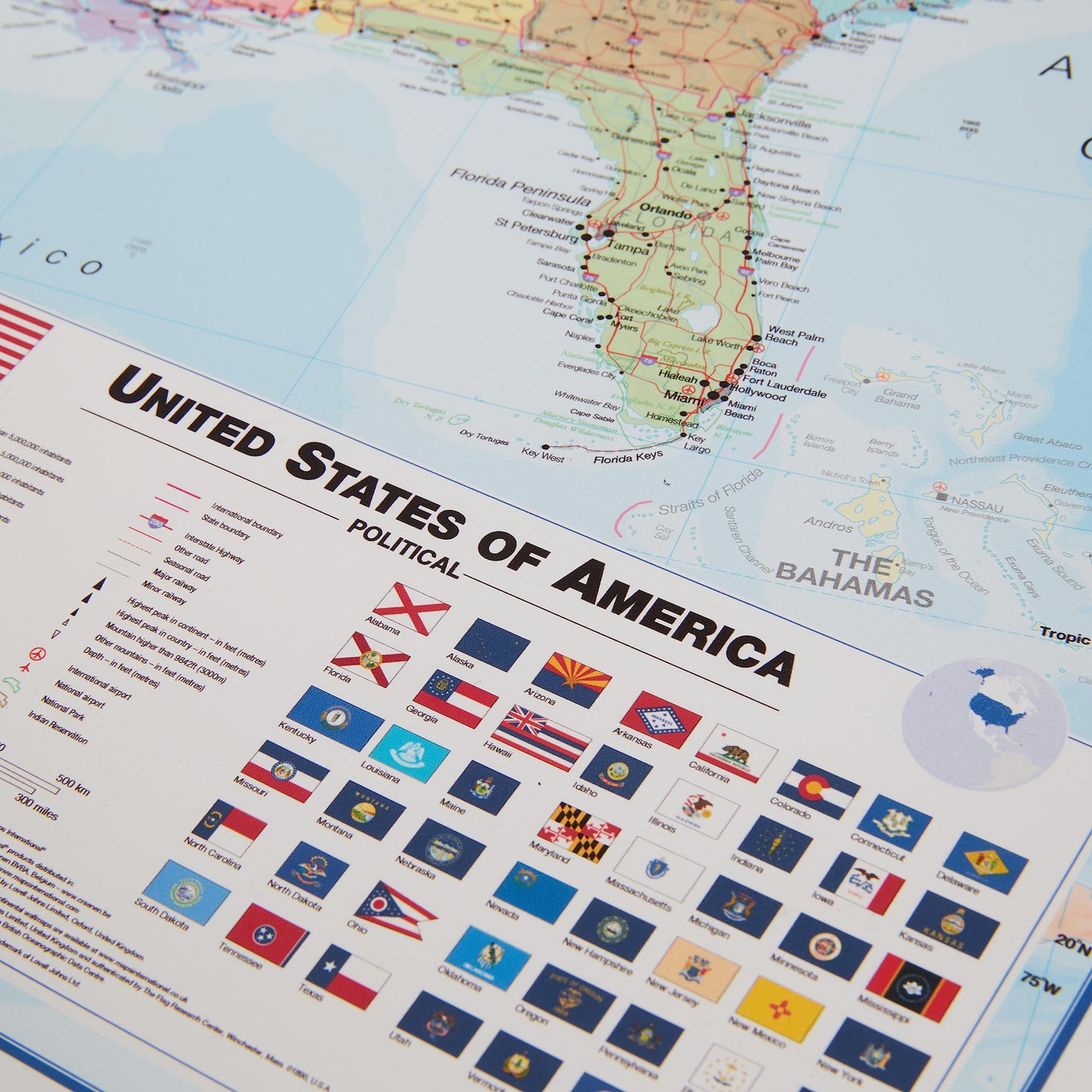 Laminated World Map & US Map Poster Pack - 17" x 22" - Maps of the World & United States - Detailed Cartography - Maps International