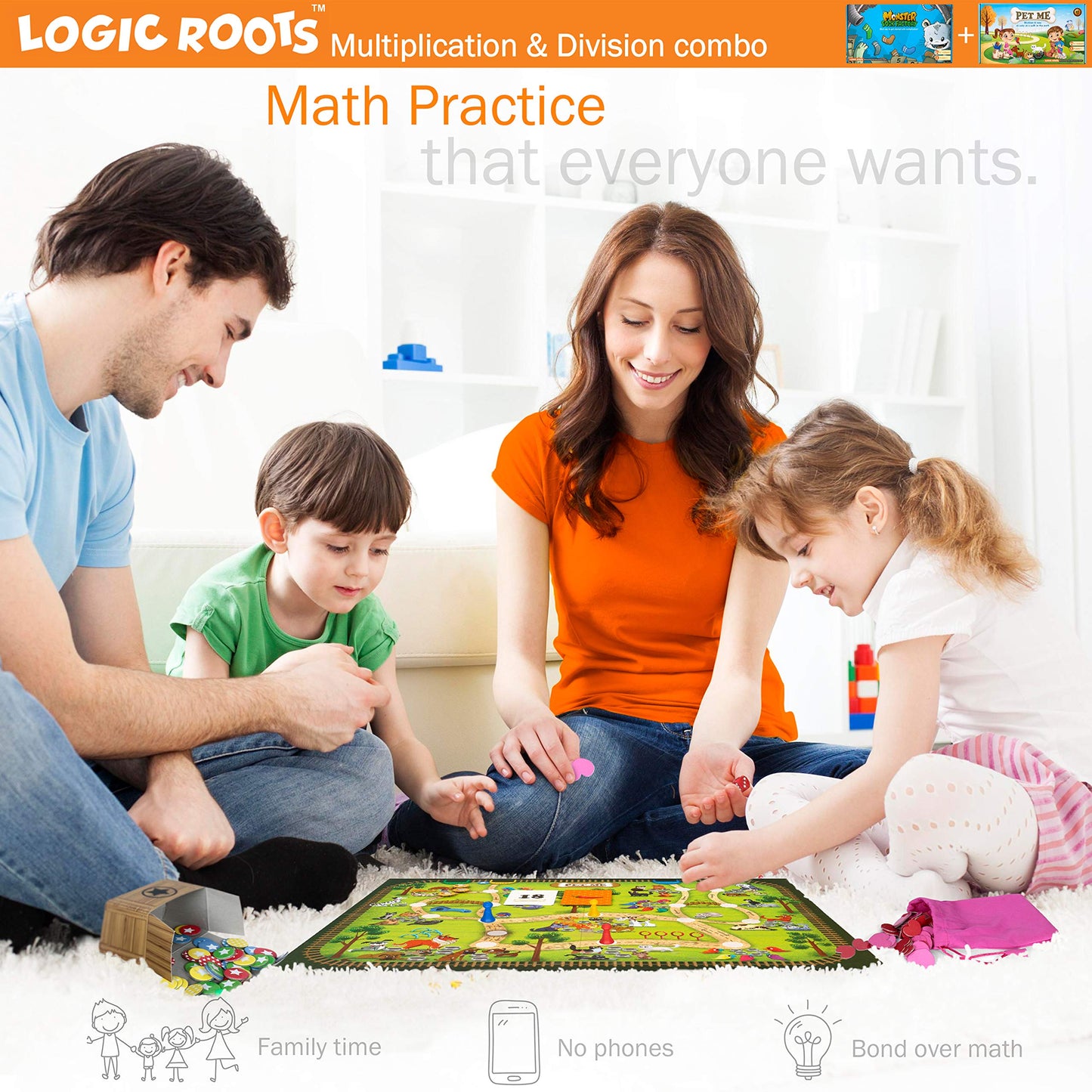Logic Roots Two Math Games for Kids - Learn Addition, Subtraction, and Multiplication Table | Educational Games for Kids 5 and up for Kids (Pet Me + Monster Sock Factory)