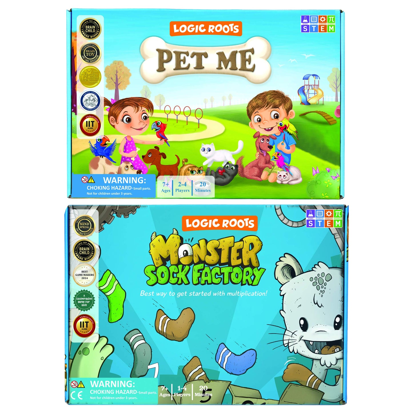 Logic Roots Two Math Games for Kids - Learn Addition, Subtraction, and Multiplication Table | Educational Games for Kids 5 and up for Kids (Pet Me + Monster Sock Factory)