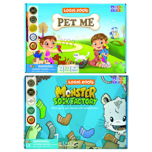 Logic Roots Two Math Games for Kids - Learn Addition, Subtraction, and Multiplication Table | Educational Games for Kids 5 and up for Kids (Pet Me + Monster Sock Factory)