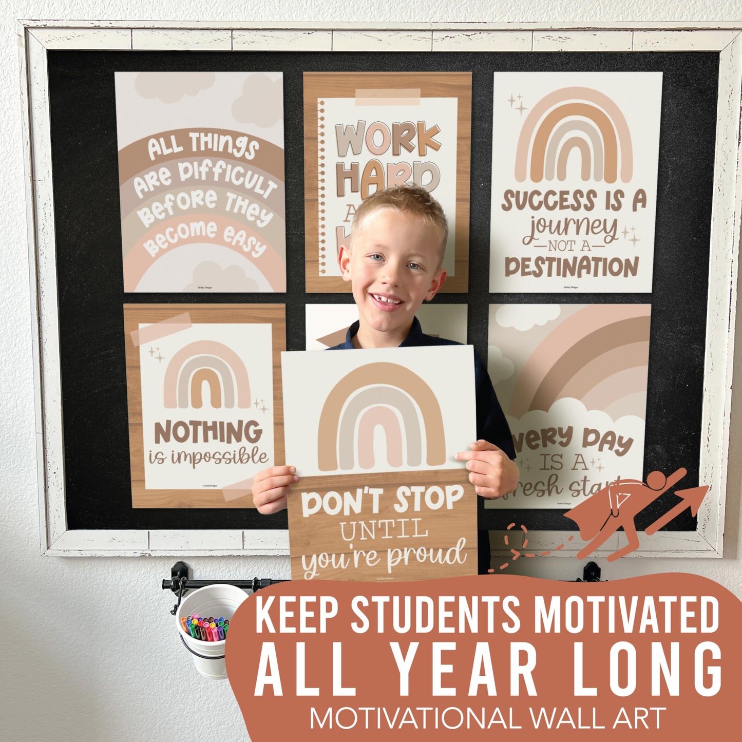 Hadley Designs Motivational Poster for Classroom Decor - 9 Growth Mindset Classroom Posters Elementary, Inspirational Wall Decor Middle School, Teacher Must Haves, Boho Bulletin Board Decorations