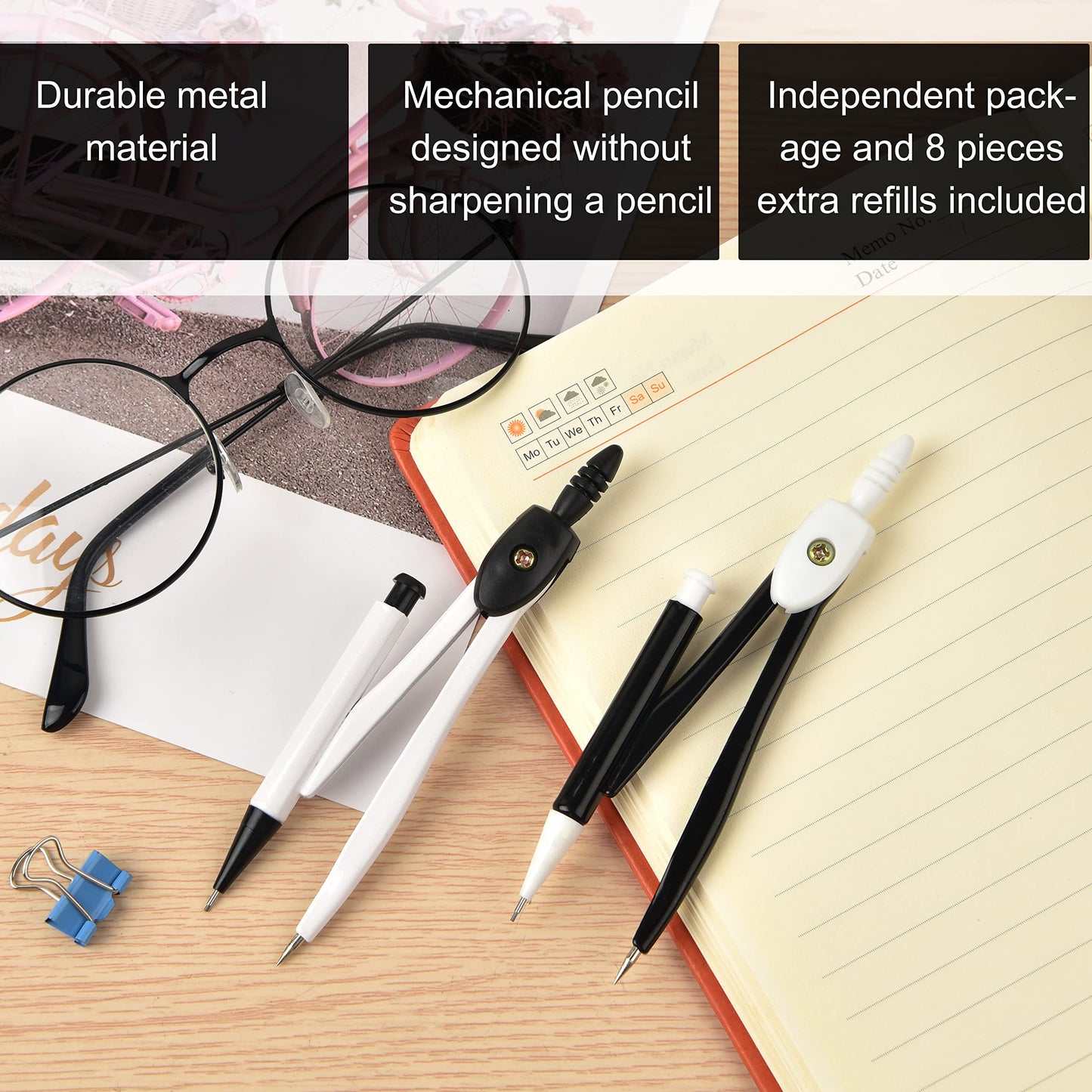 50 Packs Basic Geometry Compass In Bulk,Mechanical Pencil Desiged with Etra Lead,Student Drawing Tools Compass Math Compass Set (black and white)