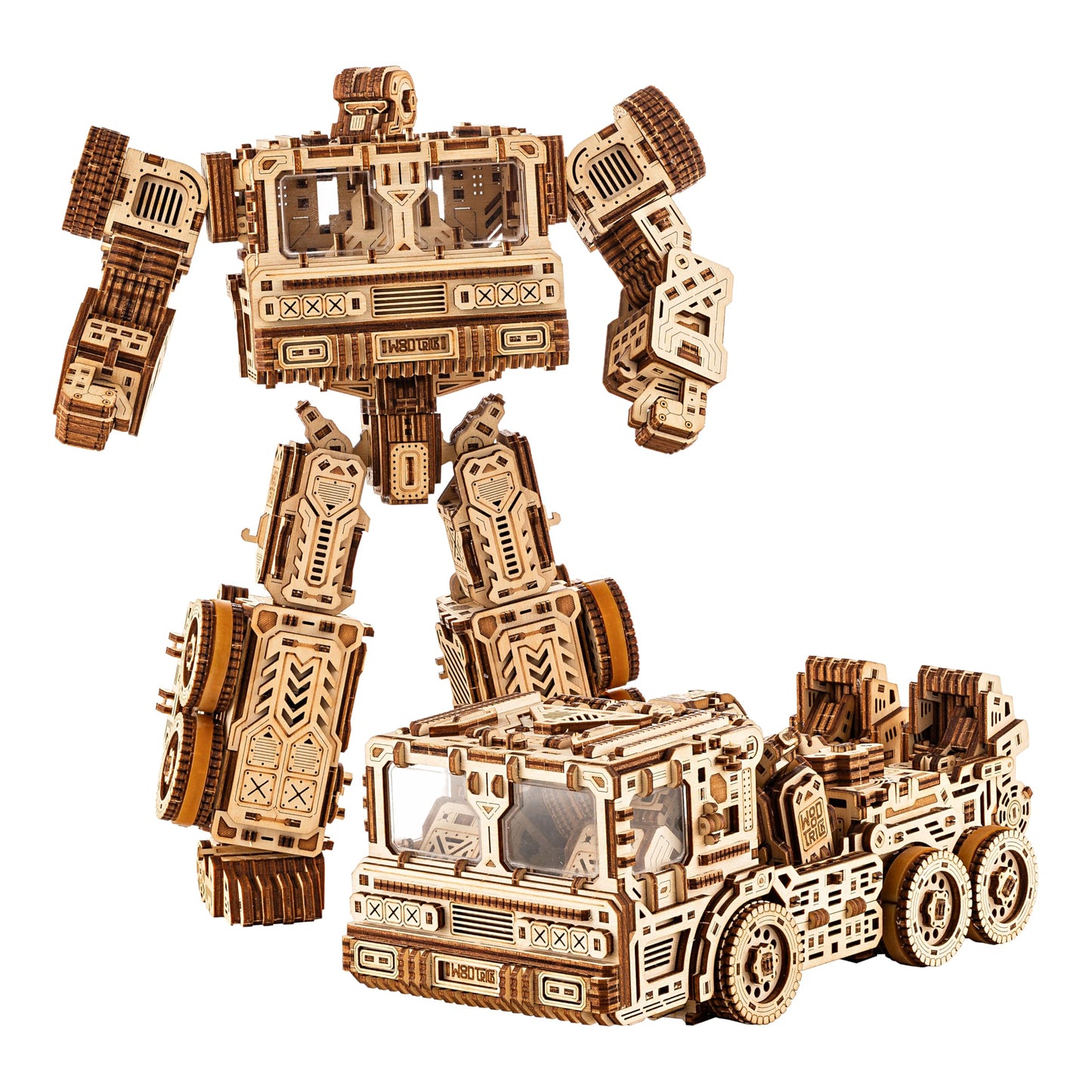 Wood Trick Timbertron Robot - Transforms into Rolling Truck 3D Wooden Puzzles for Adults to Build - Rides up to 9 ft - Wooden Models Engineering DIY Project Mechanical 3D Puzzles Model Kits for Adults