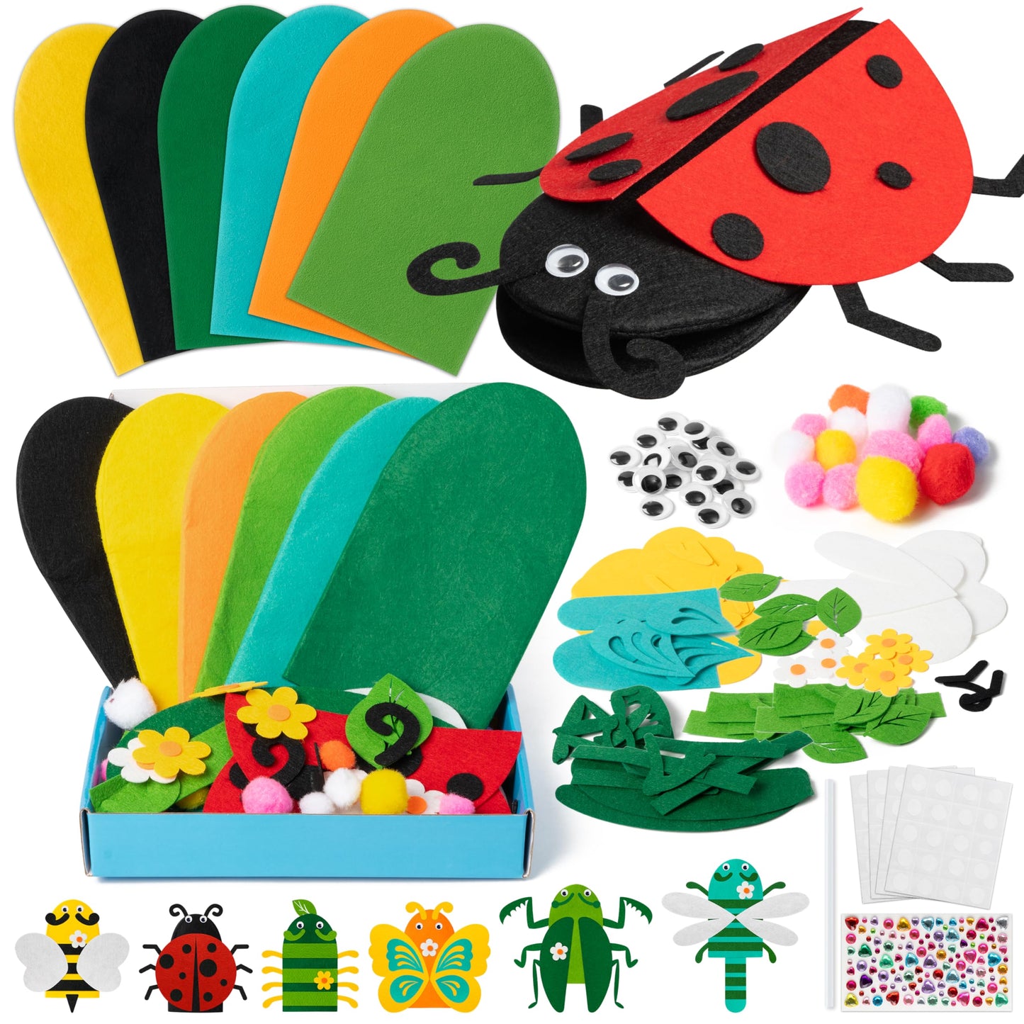 WATINC 6Pcs Hand Puppet Making Kit, Art Craft Felt Sock Puppet Toys, Creative DIY Make Your Own Pompoms Wiggle Googly Eyes Storytelling Role Play Party Supplies Gift for Girls Boys (Insect)