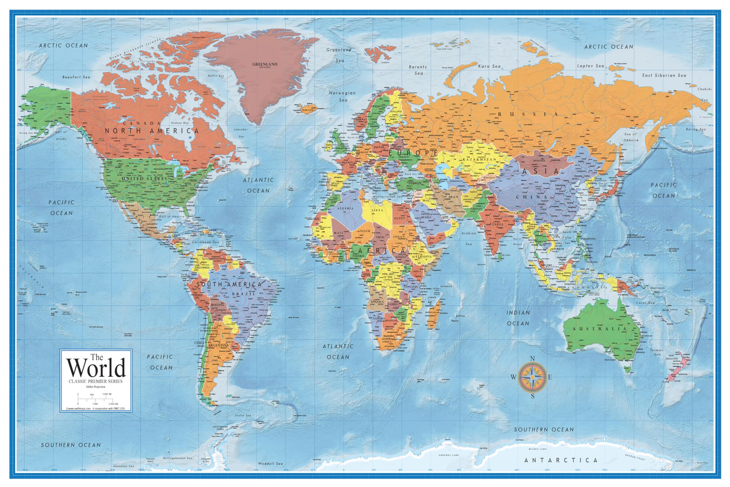Swiftmaps World Premier Wall Map Poster Mural 24h x 36w