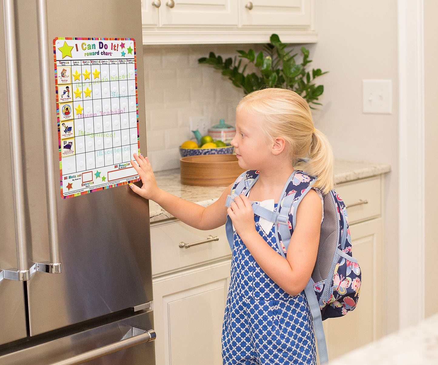 Kenson Kids Spanish English “I Can Do It” Reward and Responsibility Chart, 11 X 15.5-Inch, Daily Routine Incentive Star Chart- Visual Weekly Magnetic Chore, Behavior, and Organizational Star Chart