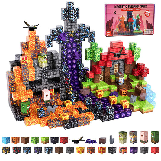 Fitrobust 200PCS Magnetic Blocks, Magnetic Building Blocks, 0.78in Magnetic Building Cubes, STEM Game Stacking Toys for Kids, Birthday Gifts for Boys and Girls Age 3+ Years Old